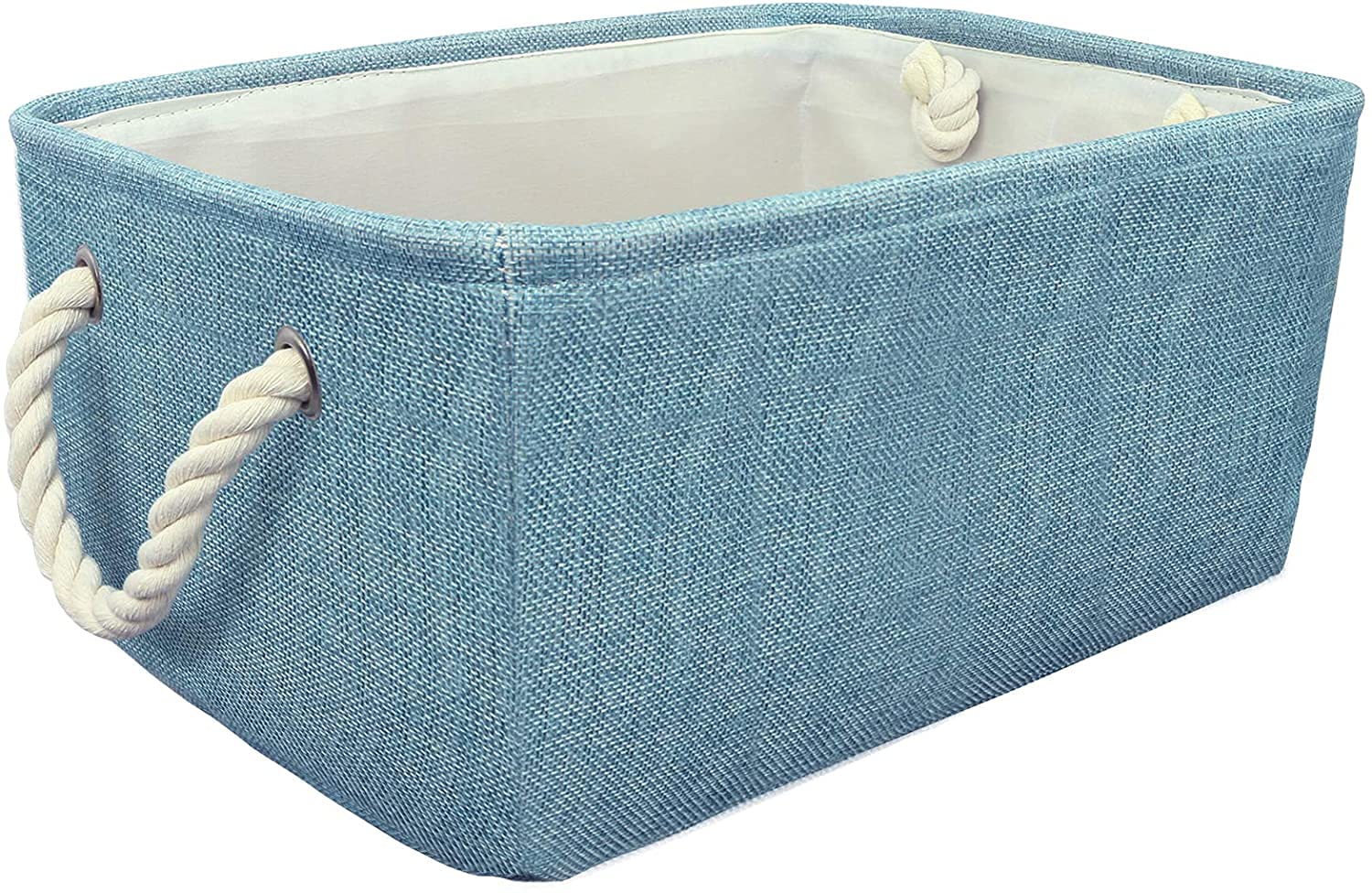 Emand Collapsible Storage Bins Basket,Foldable Canvas Fabric Tweed Storage Cubes with Handles for Home Office Closet Organizer Storage Basket Blue-M
