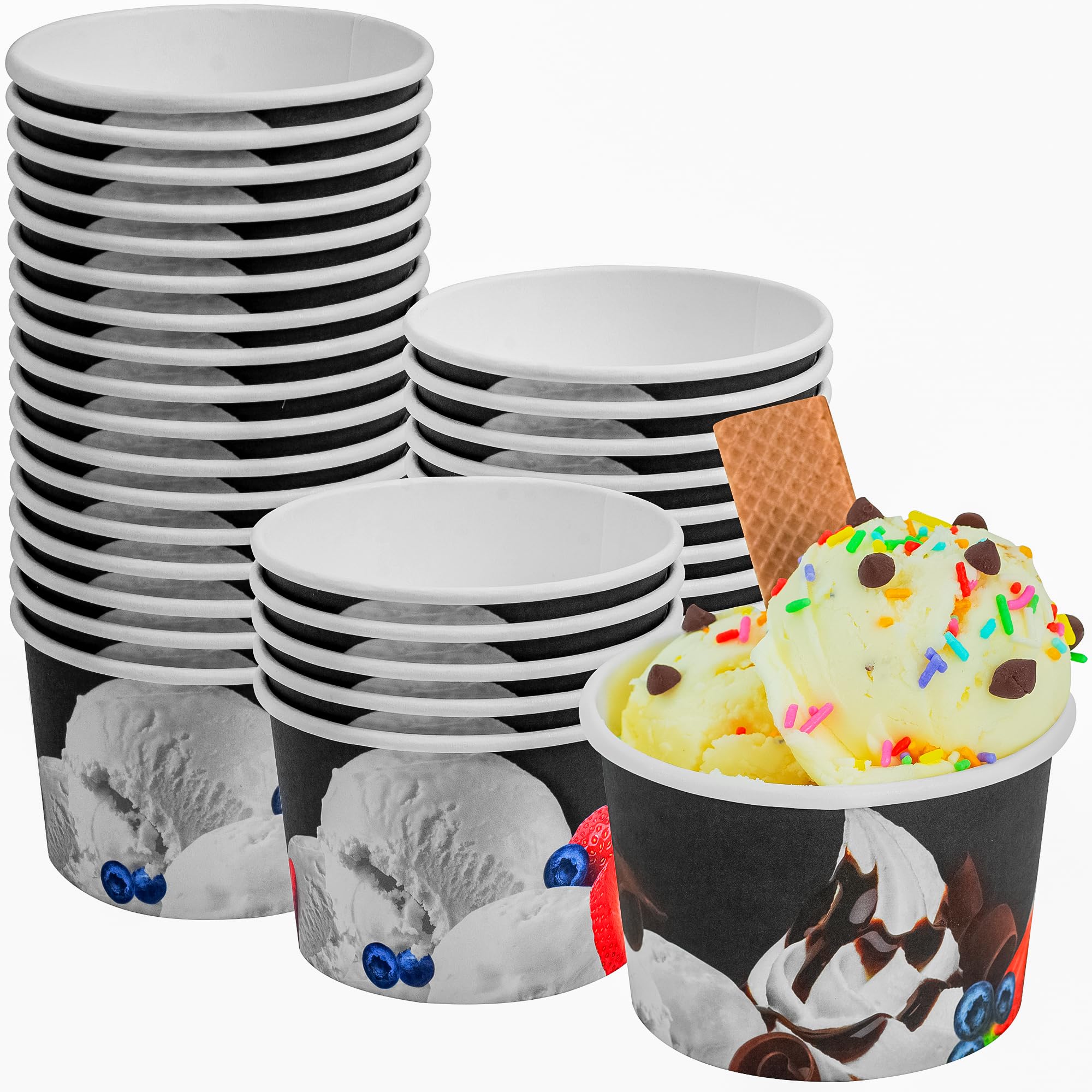 TYPTOP Premium Paper Ice Cream Cups, 50Pack 8 oz Disposable Dessert
