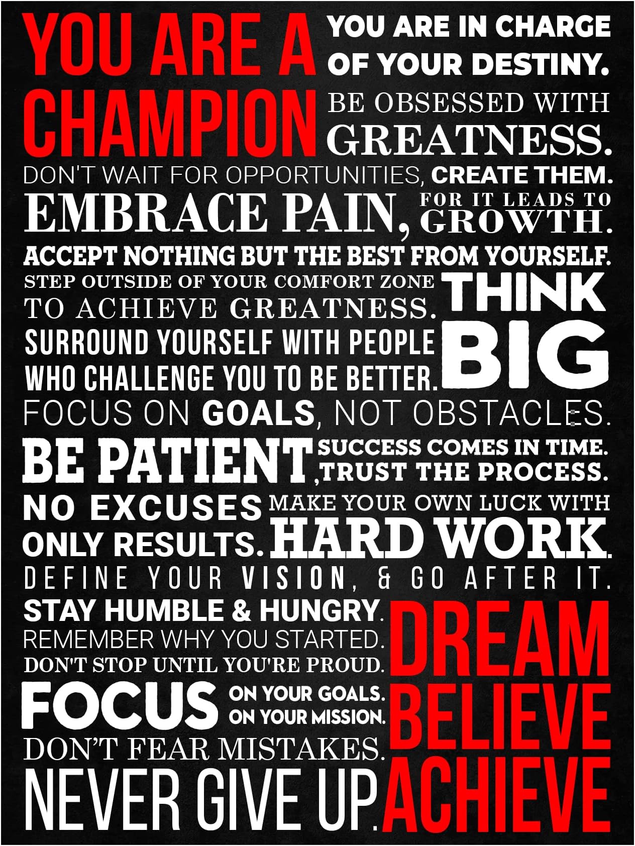 A Champion's Mantra Motivational Poster - 12 x 16 Inch Cardstock Print - Inspirational Wall Art Décor For Bedroom, Office, Gym