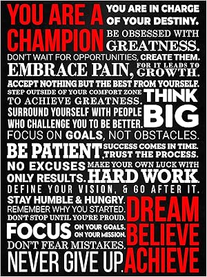 HoneyKICK A Champion's Mantra Motivational Poster - 12 x 16 Inch Cardstock Print - Inspirational Wall Art Décor For Bedroo...