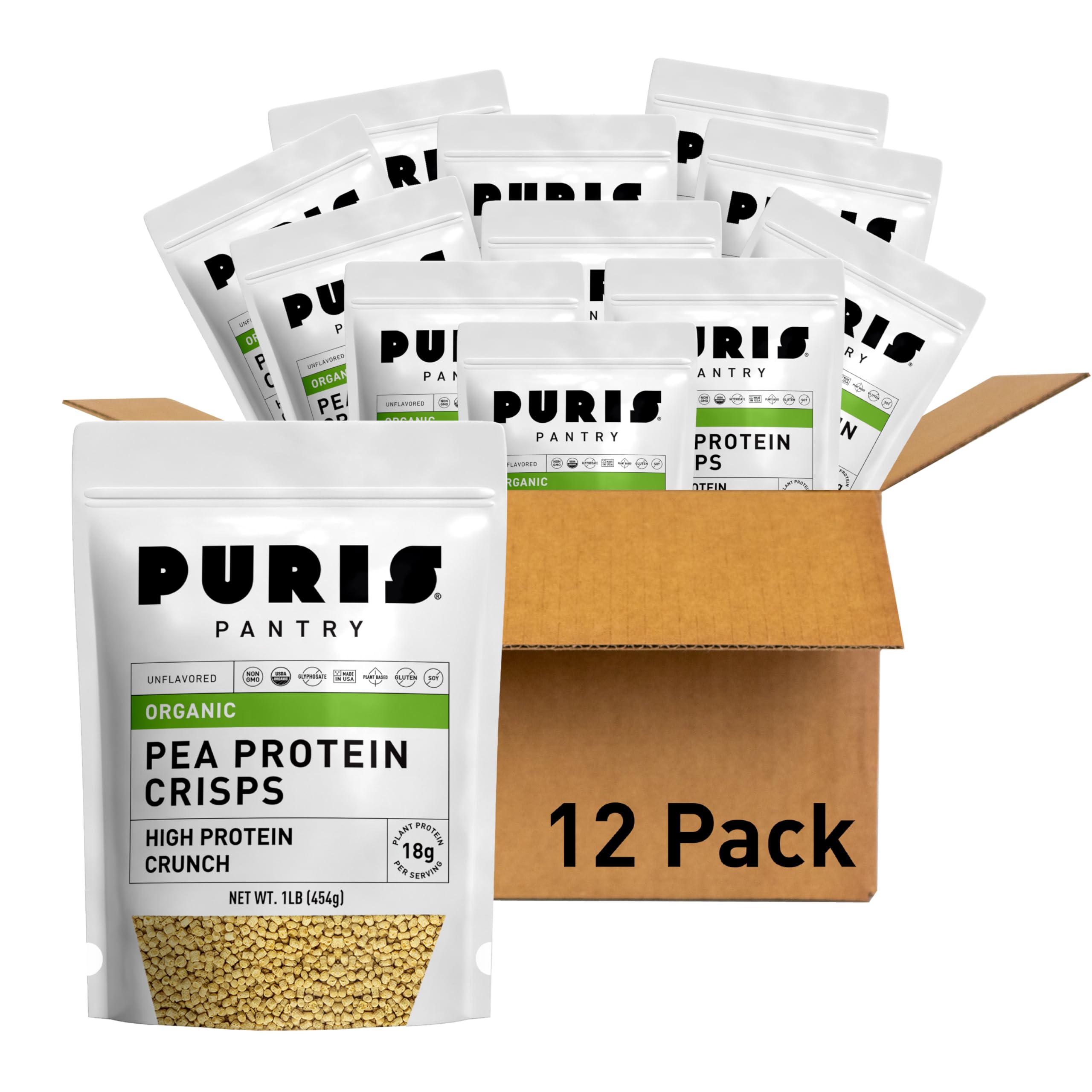 PURIS Organic Pea Protein Crisps, Certified Organic Pea Protein Isolate, Keto Protein Crunch, Made 100% in The USA, Non-GMO, Gluten Free, No Sugar, No