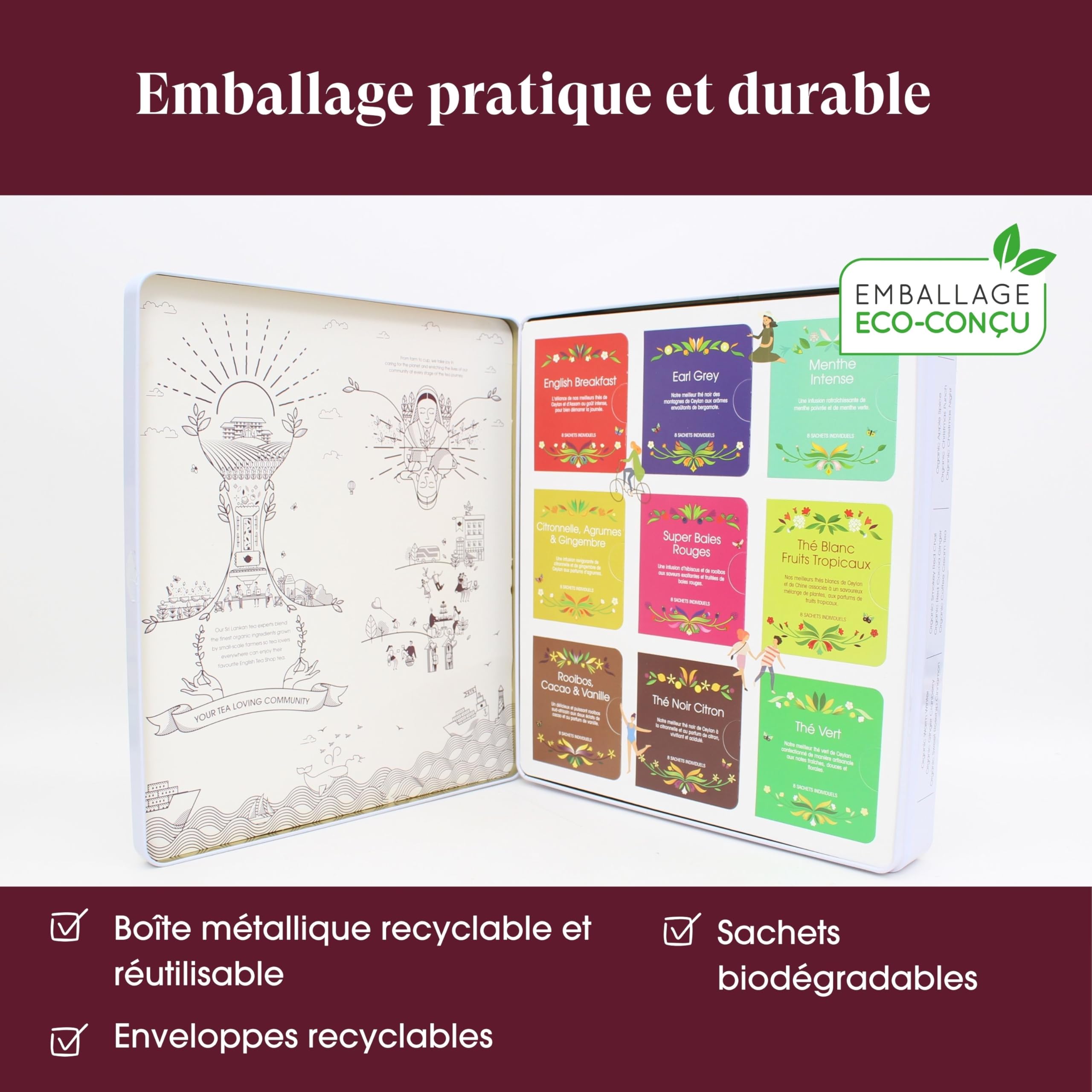 English Tea Shop - Coffret thés et infusions - Collection Luxury - 72 sachets de thés bio dans une belle boite à thé en métal - 9 mélanges de thés - Coffret cadeau thé à offrir