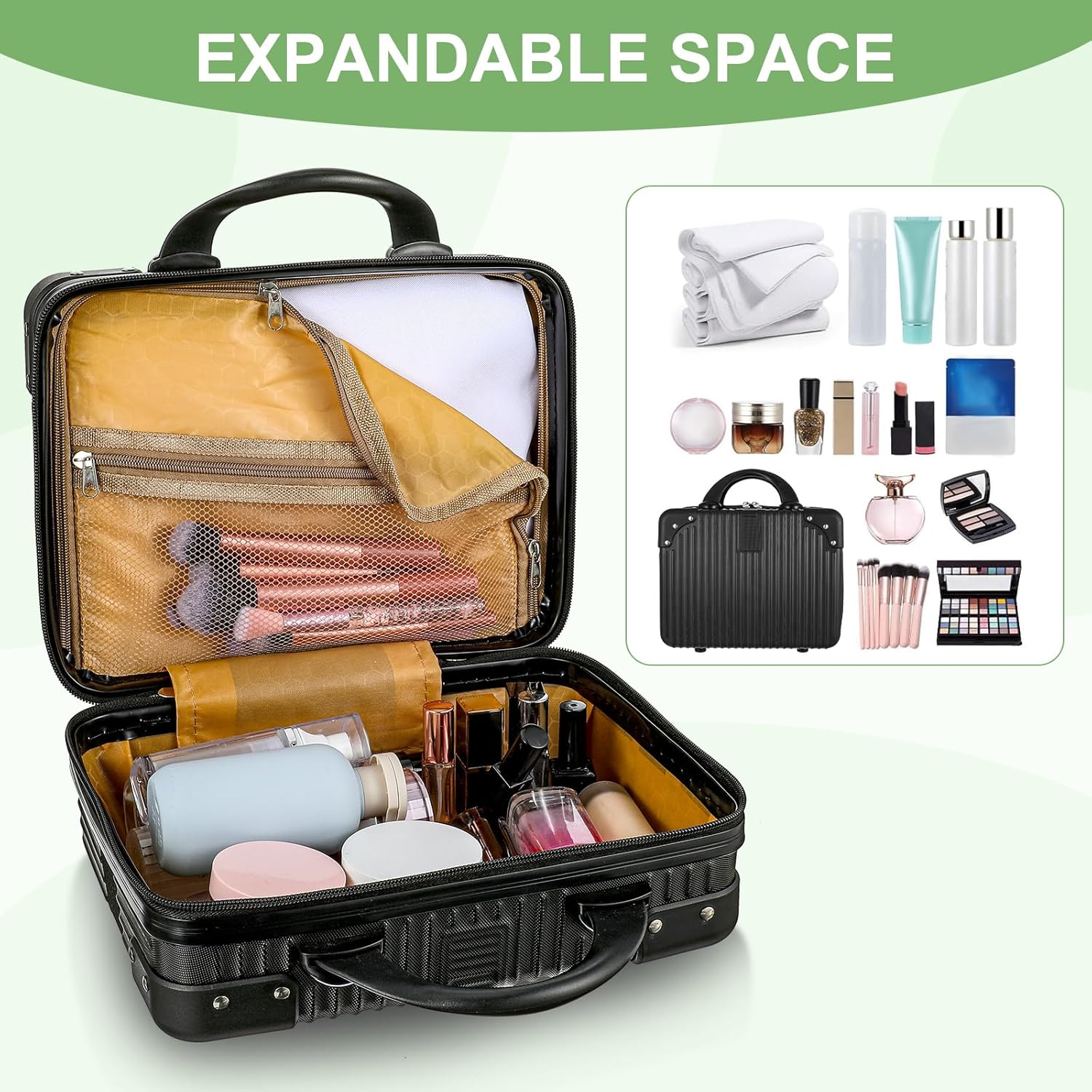 portable hard shell makeup case with elastic band