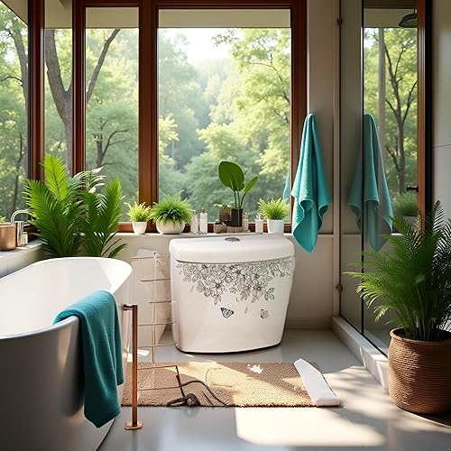 Miniatura 8 de Adhesivos para tapa de inodoro de 14 x 6 pulgadas, diseño de hojas de plantas, flores, autoadhesiva, adhesivo de pared, adhesivo impermeable