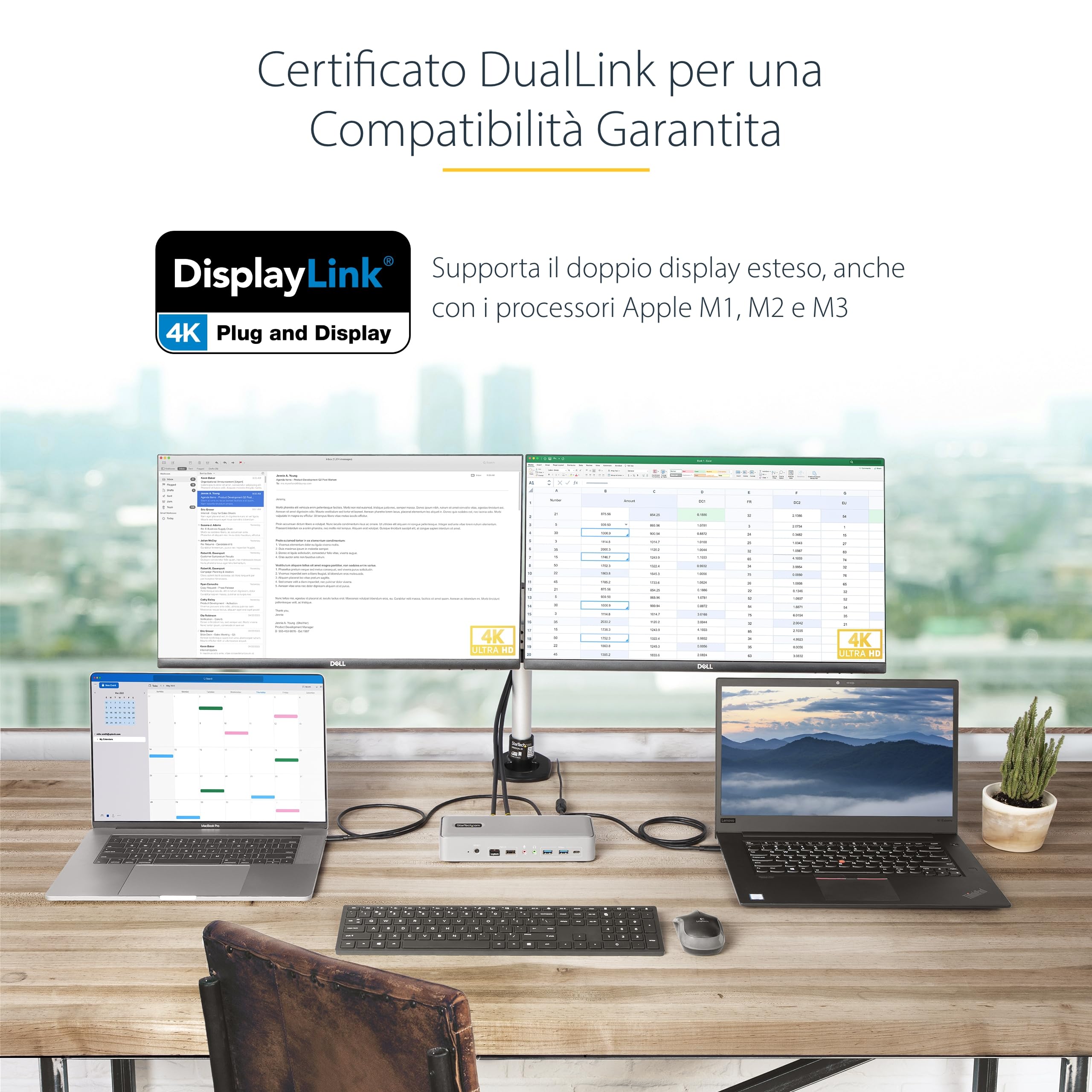 StarTech Dock KVM USB-C per Due Laptop, Doppio 4K 60Hz DisplayPort, 90W | Compatibile Windows e Mac, Commuta tra due computer, Doppio monitor 4K