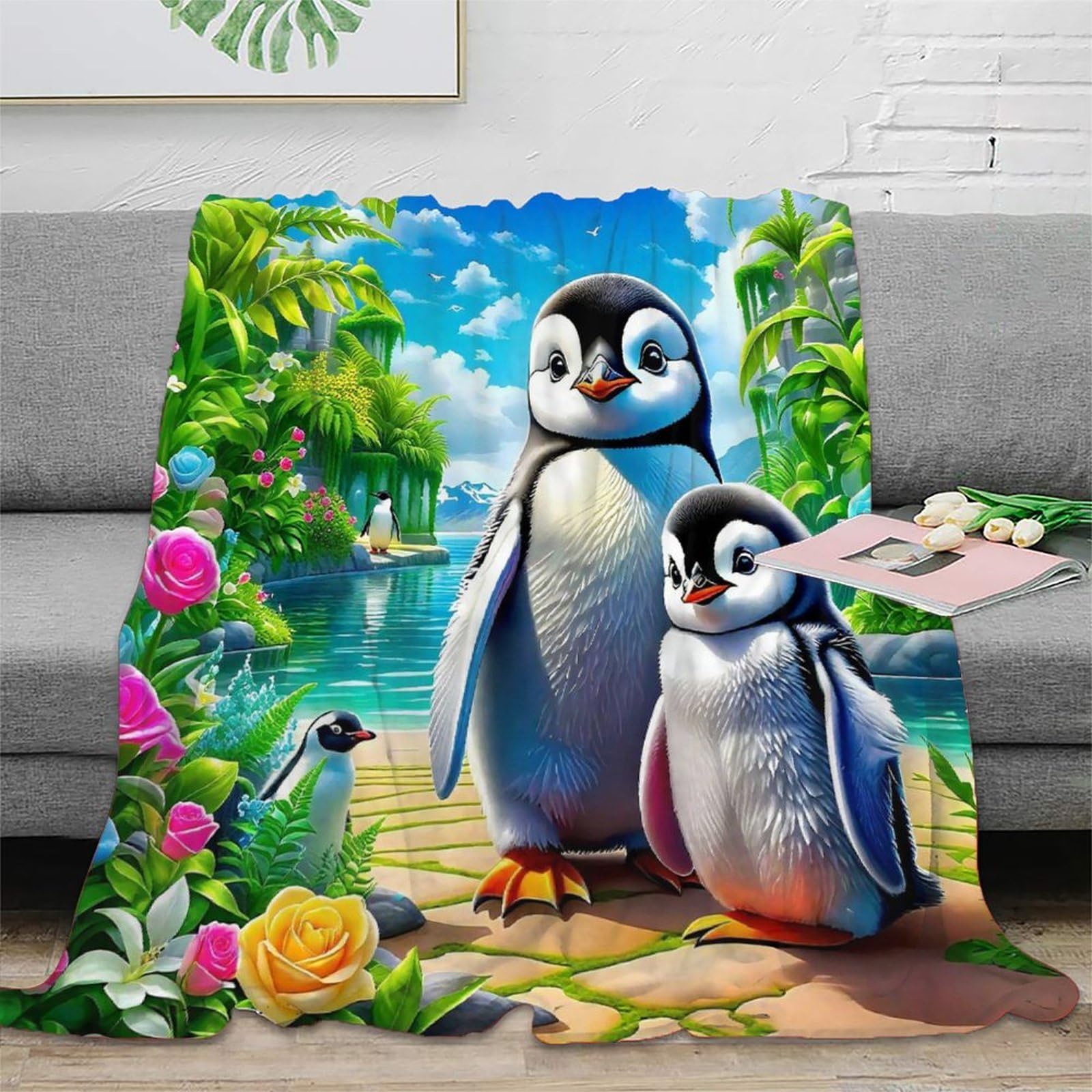 Couverture chaude pingouin idée cadeau ado et adulte lit