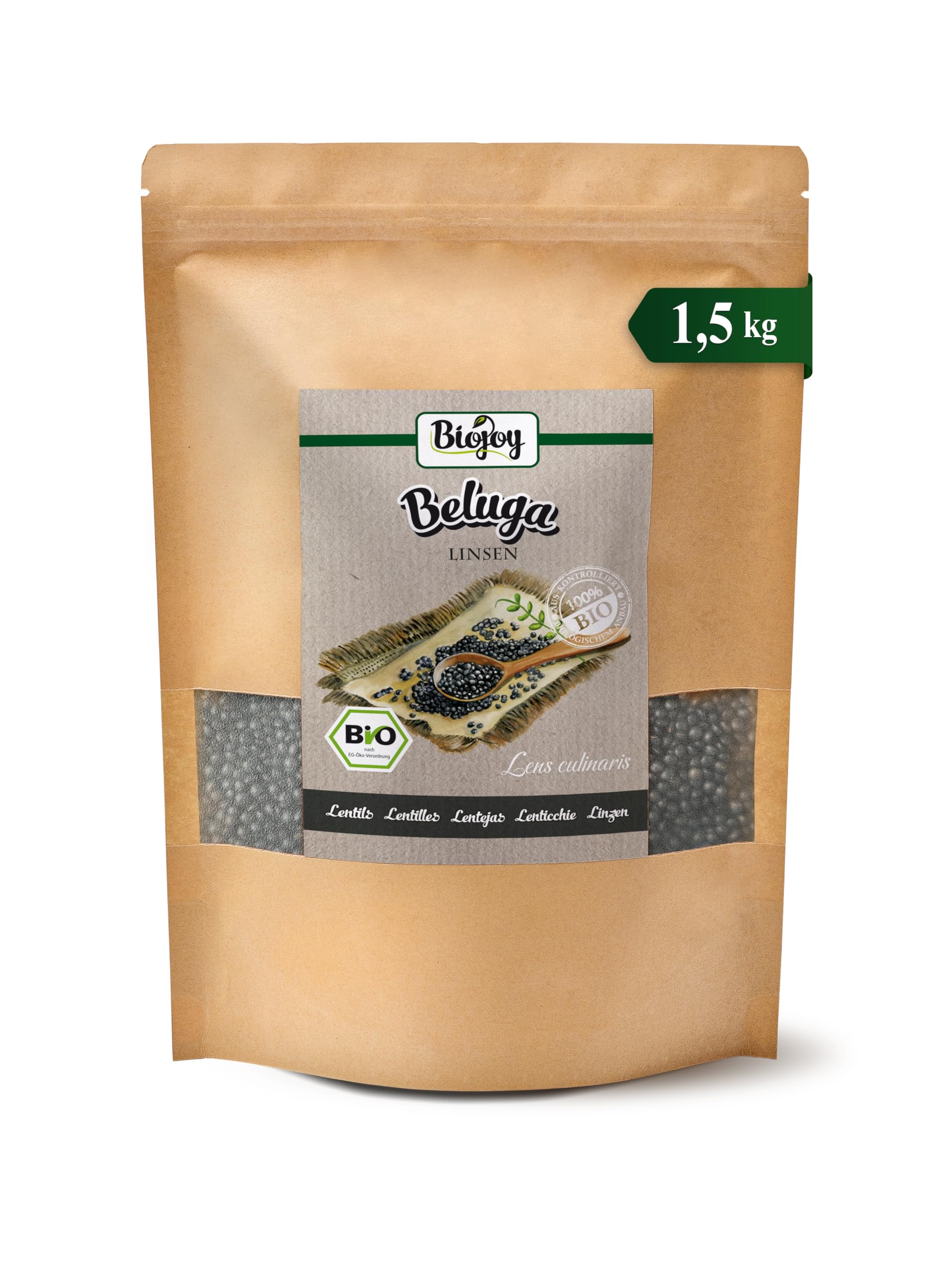 Biojoy Soczewica beluga BIO, suszona i cała, czarna soczewica, 1,5 kg | Z Kanady, naturalna, idealna do gotowania