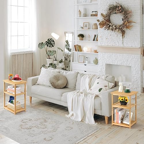 Miniatura 5 de smusei Juego de 2 mesas auxiliares, sala de estar para espacios pequeños, mesita de noche de granja para dormitorio, habitación de invitados,