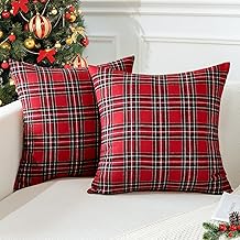JOTOM Christmas Scottish Tartan Plaid Throw Pillow Covers Farmhouse Classic Decorative Square Cushion Covers 50 x 50cm Soft Pillowcases for Decor Sofa Couch 20x20 Inch Set of 2 (Red)