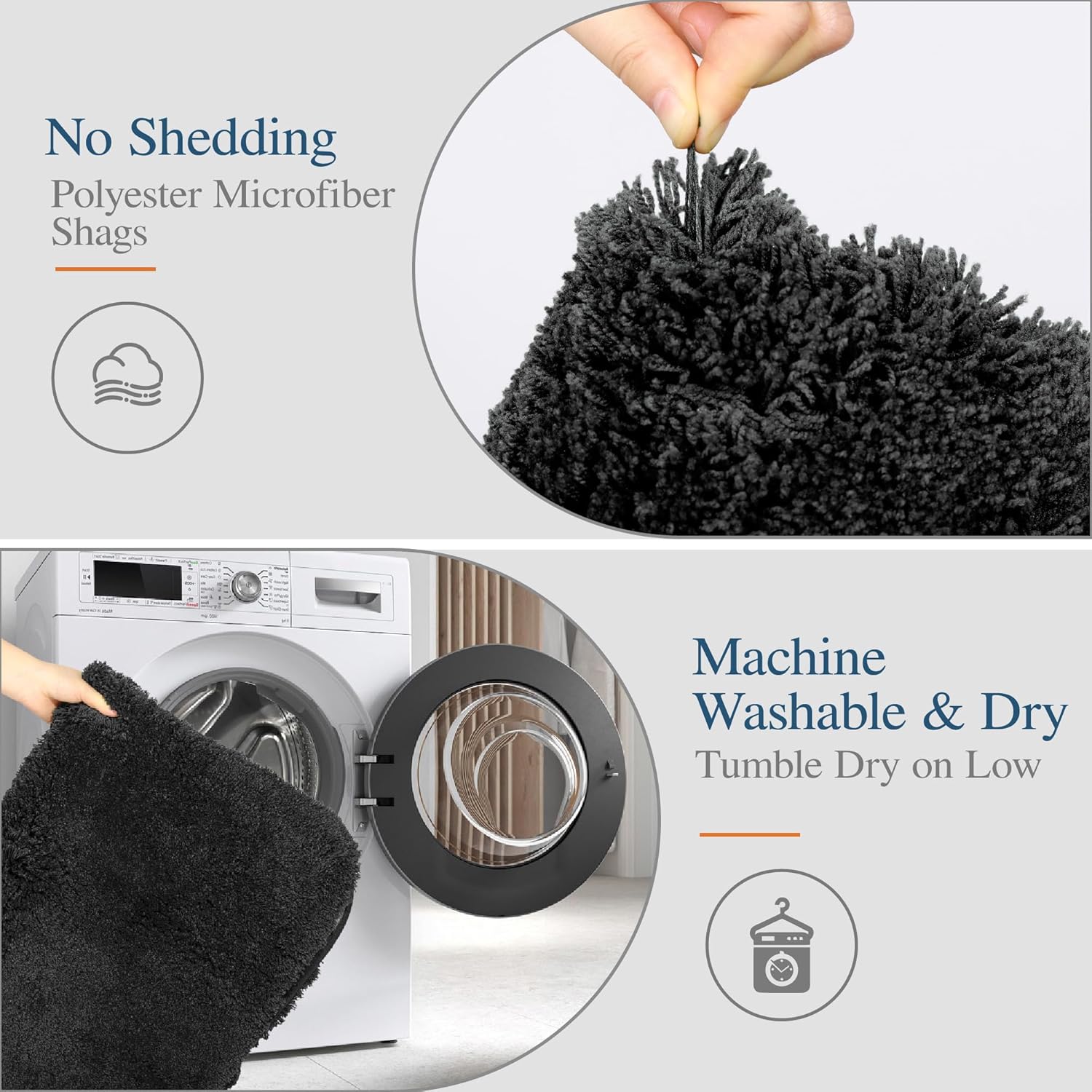 Walensee Contour Rug (20x24, Black) Non Slip Bath Mat for Bathroom Water Absorbent Soft Microfiber Shaggy Mat Machine Washable U Shape Toilet Rug - Image 5