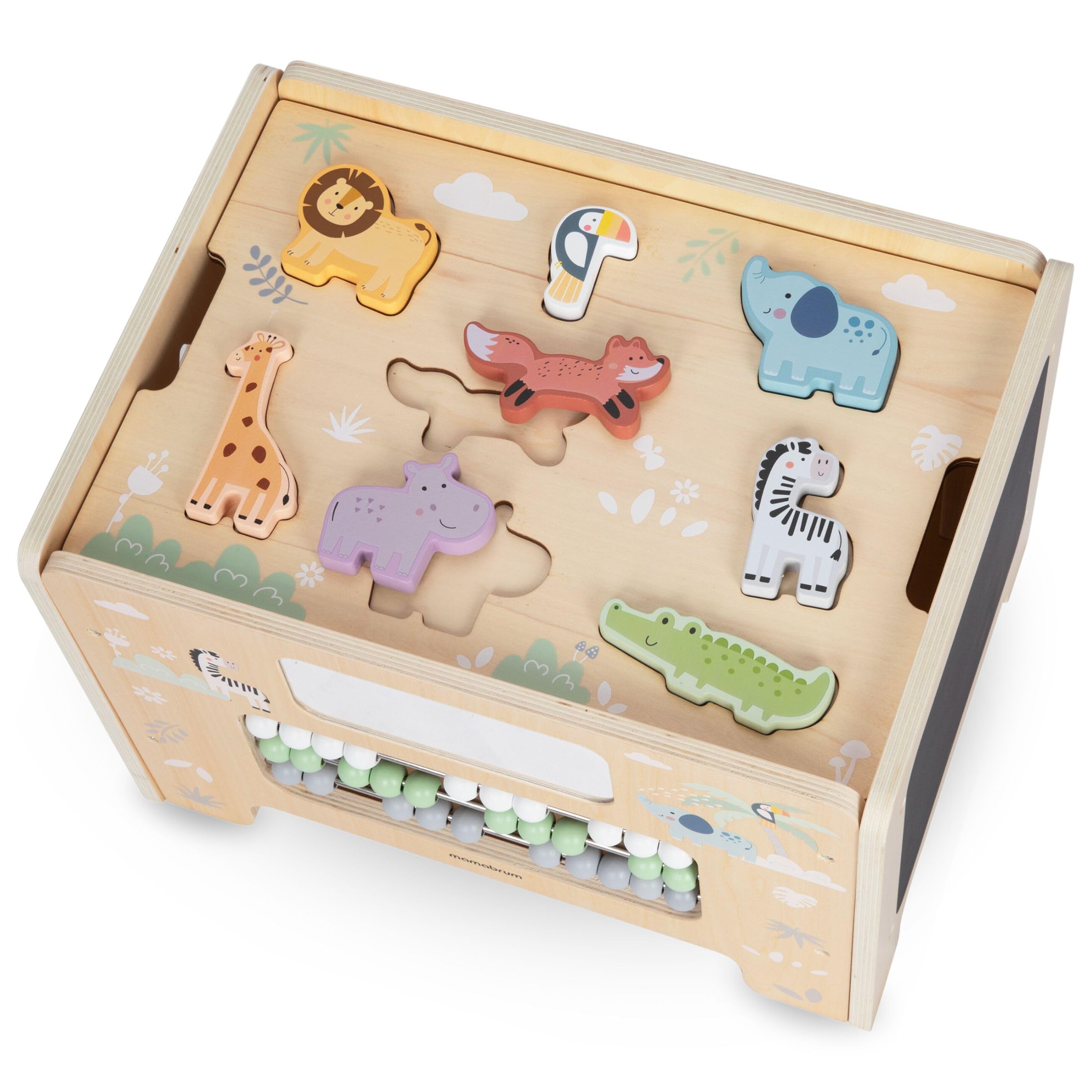 mamabrum Holzspielzeug Montessori Entwicklungsunterstützendes Kind, Spielzeug Früherziehung, Sitz, Spielbank für Kinder 2+