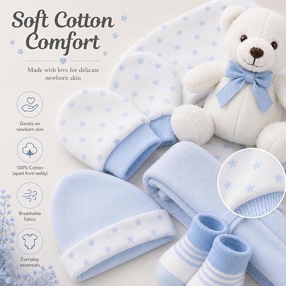 Little Lullaby Newborn 7 Piece Luxury Boxed Baby Gift Set (0-3 Months) Newborn Baby Essentials & Newborn Baby Boy Gifts, Baby Shower Gifts Available in Blue & Pink (Blue)