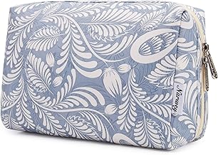 Large Make-up Bag, Zip Pocket, Travel Cosmetic Organiser for Women and Girls, Blue leaf
