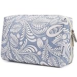 Narwey Cute Makeup Bag Travel Cosmetic Bag Organizer Toiletry Bag Make Up Bags with Compartments for Women Girls (Large, Blue Leaf)