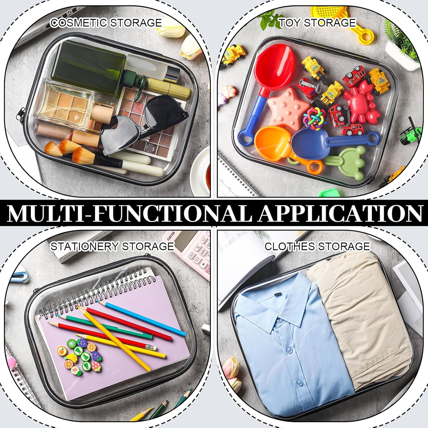 Hoolerry 6 Pcs Hard Clear Zipper Case Transparent Zipper Hard Pouch for Snacks Makeup Bag Plastic Cosmetic Bag Portable Travel Organizer for Makeup Storage(Black,Big,Medium) - Image 6