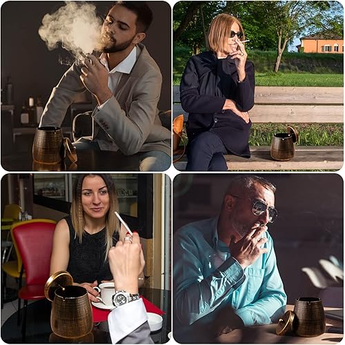 Miniatura 7 de Yangbaga Cenicero XL para exteriores con tapa para cigarrillos, bandejas de cenizas irrompibles de acero inoxidable sin humo, cubierto, inodoro,