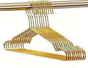 Gold Hangers for Clothes, Ultra Thin Metal Clothes Hangers Heavy Duty Coat Hanger for Dress Skirts Pants Bra Underwears, Space Saving Wire Suit Hangars Closet Organizer Dorm Room Essentials, 10 Pack