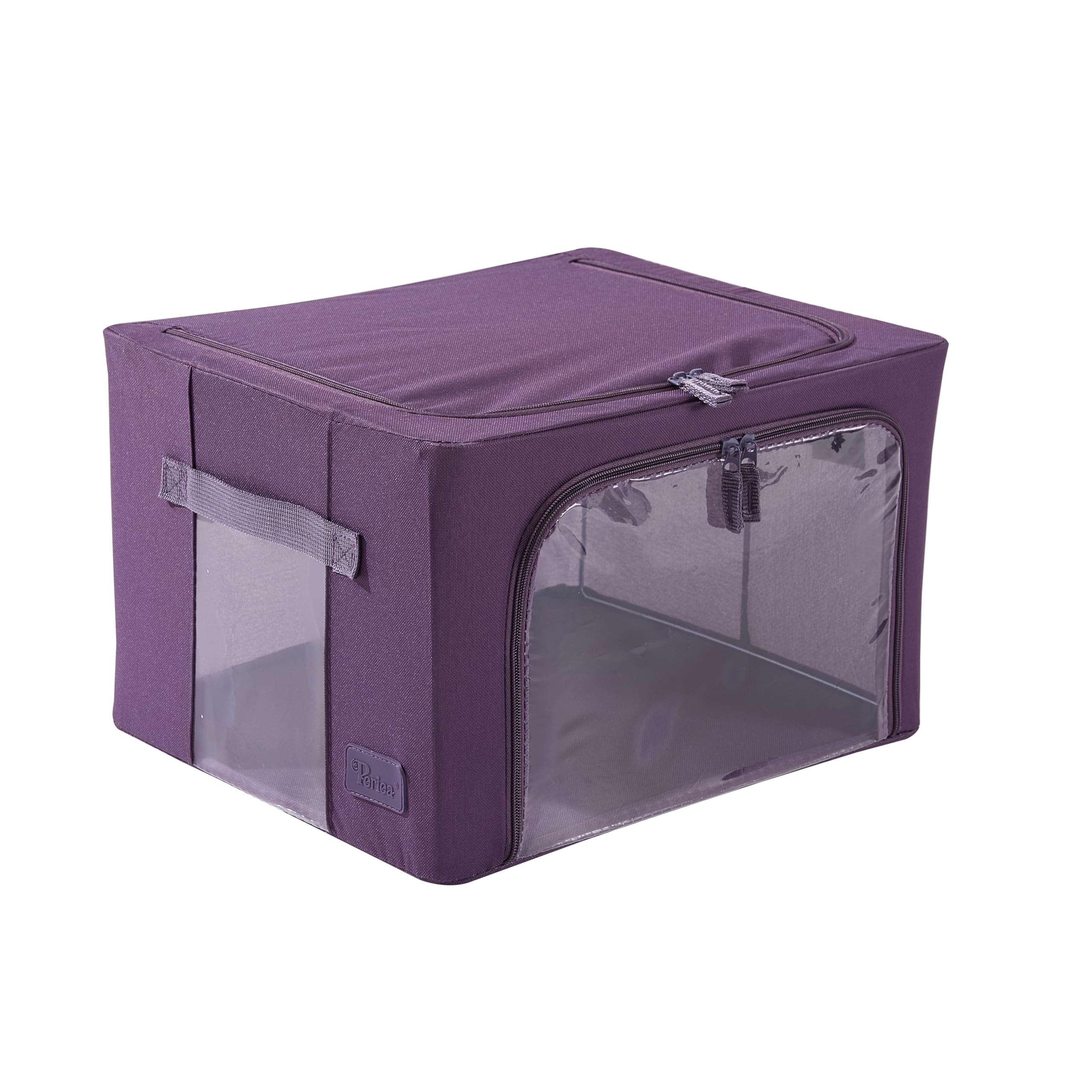 Periea Eggplant ‘Beau’ Folding Collapsible Stackable Fabric Home Storage Boxes With Steel Frames (, Small)