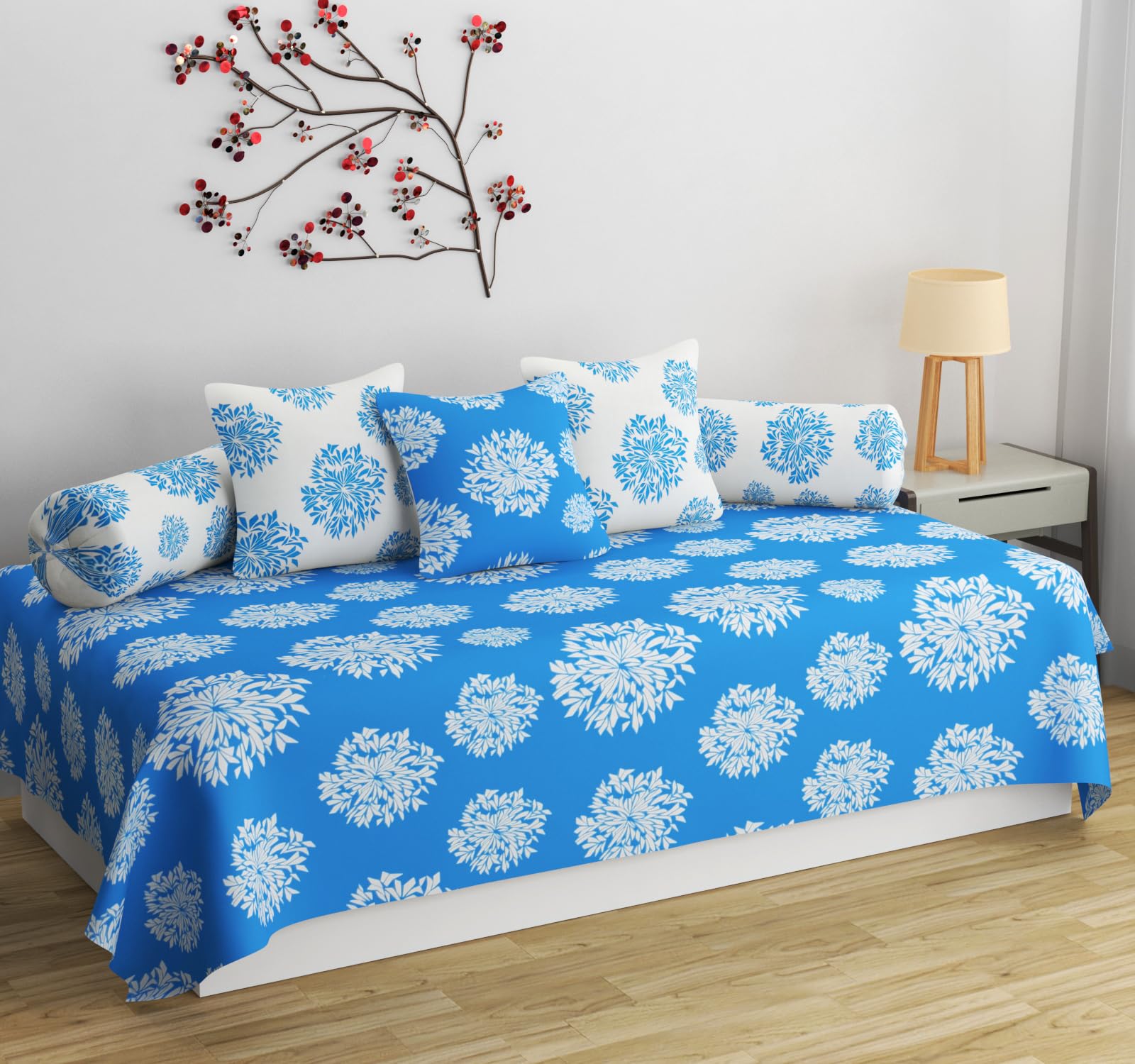 HIDECOR Supersoft diwan Set for Living Room, diwan Set Covers Cotton, diwan Set 6 Pieces (1 Single Bedsheet, 3 Cushion Covers, 2 Bolster Covers Blue)-image-17