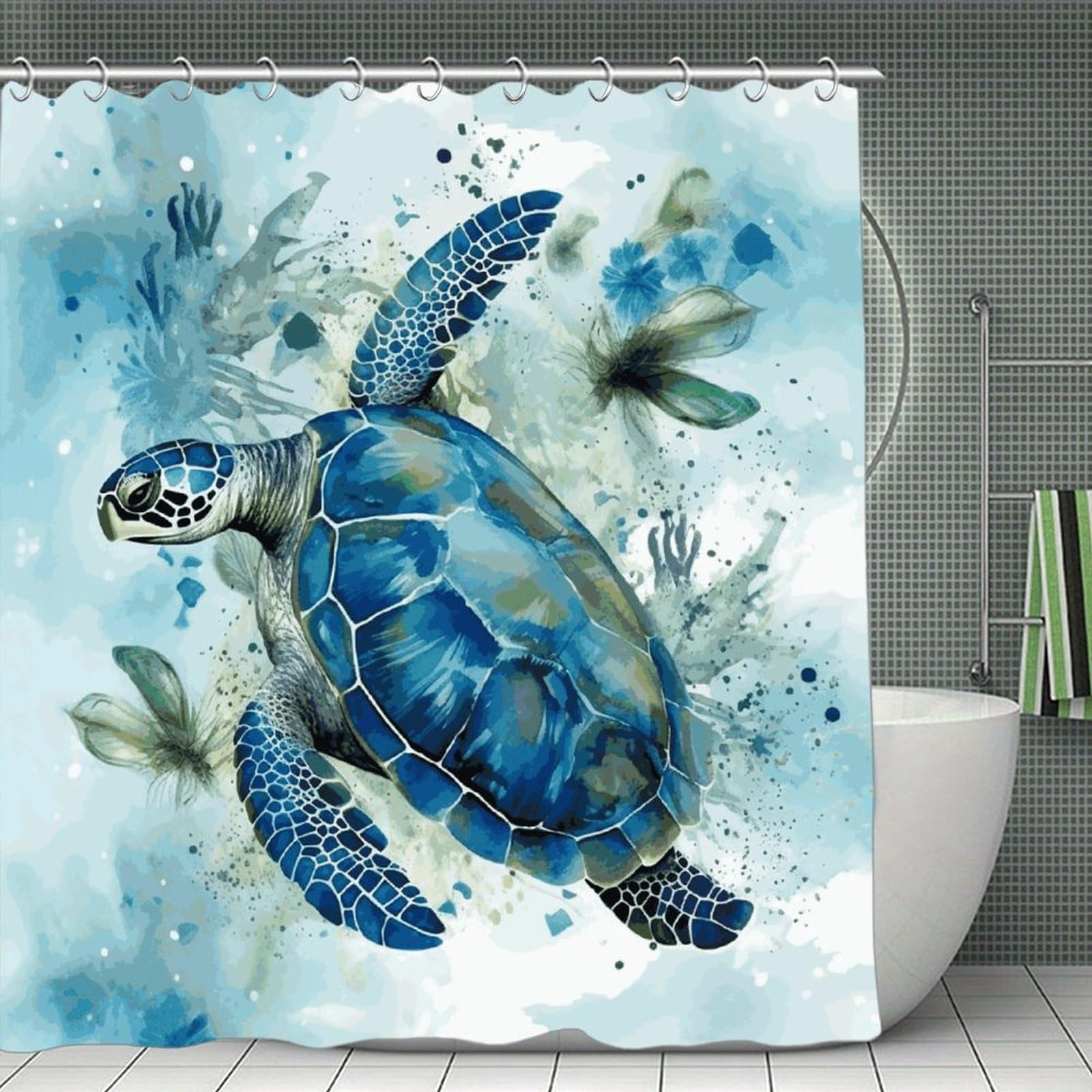 FekiLoot Sea Turtle-Blue Shower Curtain Minimalist Thick Bathroom Curtain Washable Modern Bathroom Shower Curtain Heavy Duty Waterproof Cloth Bath Curtain with Hooks 70.8"x70.8"