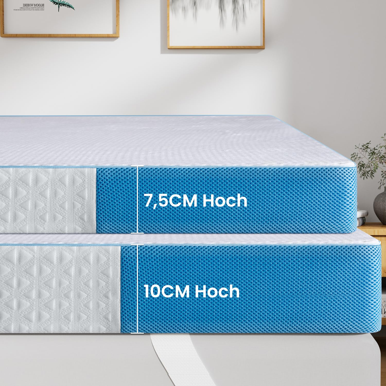 BedStory Harter Topper 180x200cm-7,6cm Höhe Gel Matratzentopper H3/H4 aus Kaltschaumkern, Matratzenauflage für Boxspringbett Wohnwagen Schlafsofa
