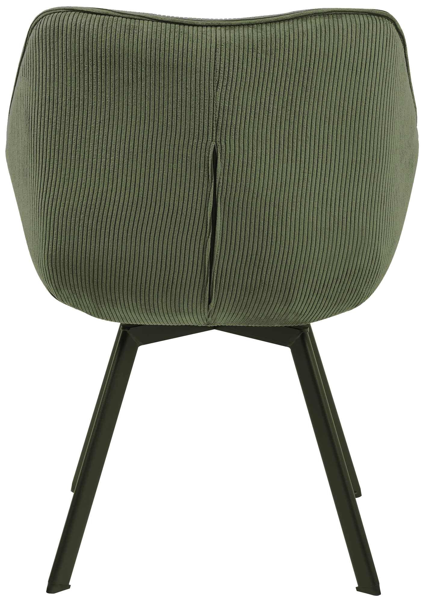 CLP Esszimmerstuhl ergonomisch Jordi Cord, drehbar mit Armlehnen, Polstersessel, 4-Fuß-Metallgestell, bis 150 kg, mit Bodenschonern, Farbe:grün