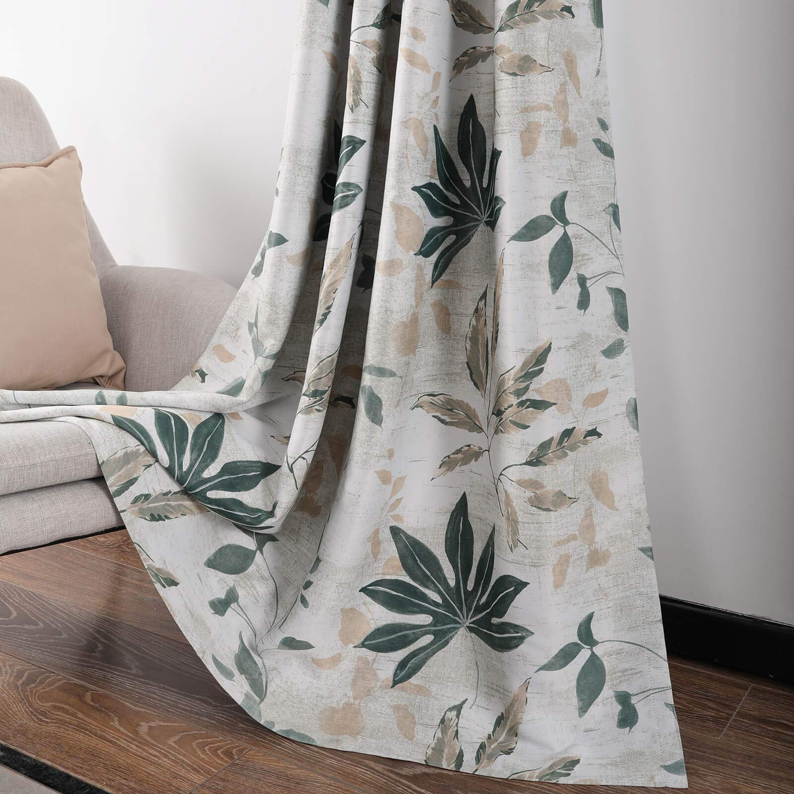 Leeva 2 pannelli oscuranti oscuranti per ufficio, tende oscuranti con motivo a foglie verdi con stampa termica per finestre per sala da pranzo, 2 pannelli, 52 x 63 cm