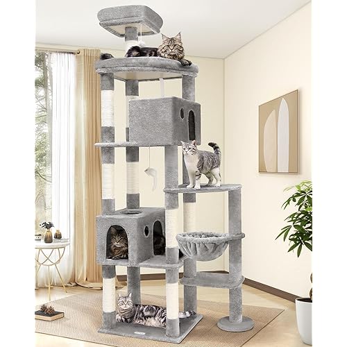 Globlazer Giant Cat Tree, 83 inch Cat Tree for Indoor Cats Large Adult, XXL Cat Tower with 9 Scratching Posts for 20lb+ Heavy Duty Large Adult Cats, F83, Light Grey