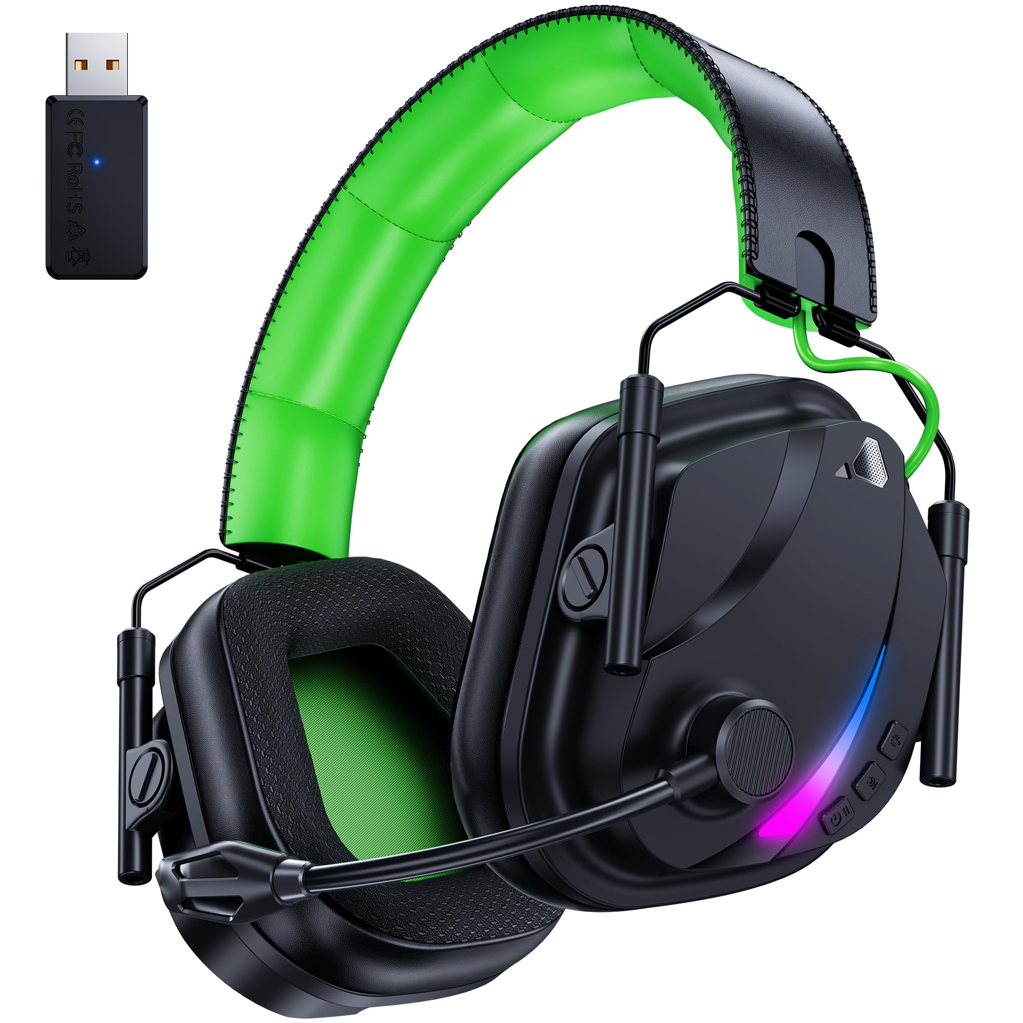 Vakedy HW12 Wireless Gaming Headset for PS5, PS4, PC, Switch, Mac, 2.4GHz Bluetooth Gaming Headphones with Noise Canceling Mic, Soft & Lightweight,