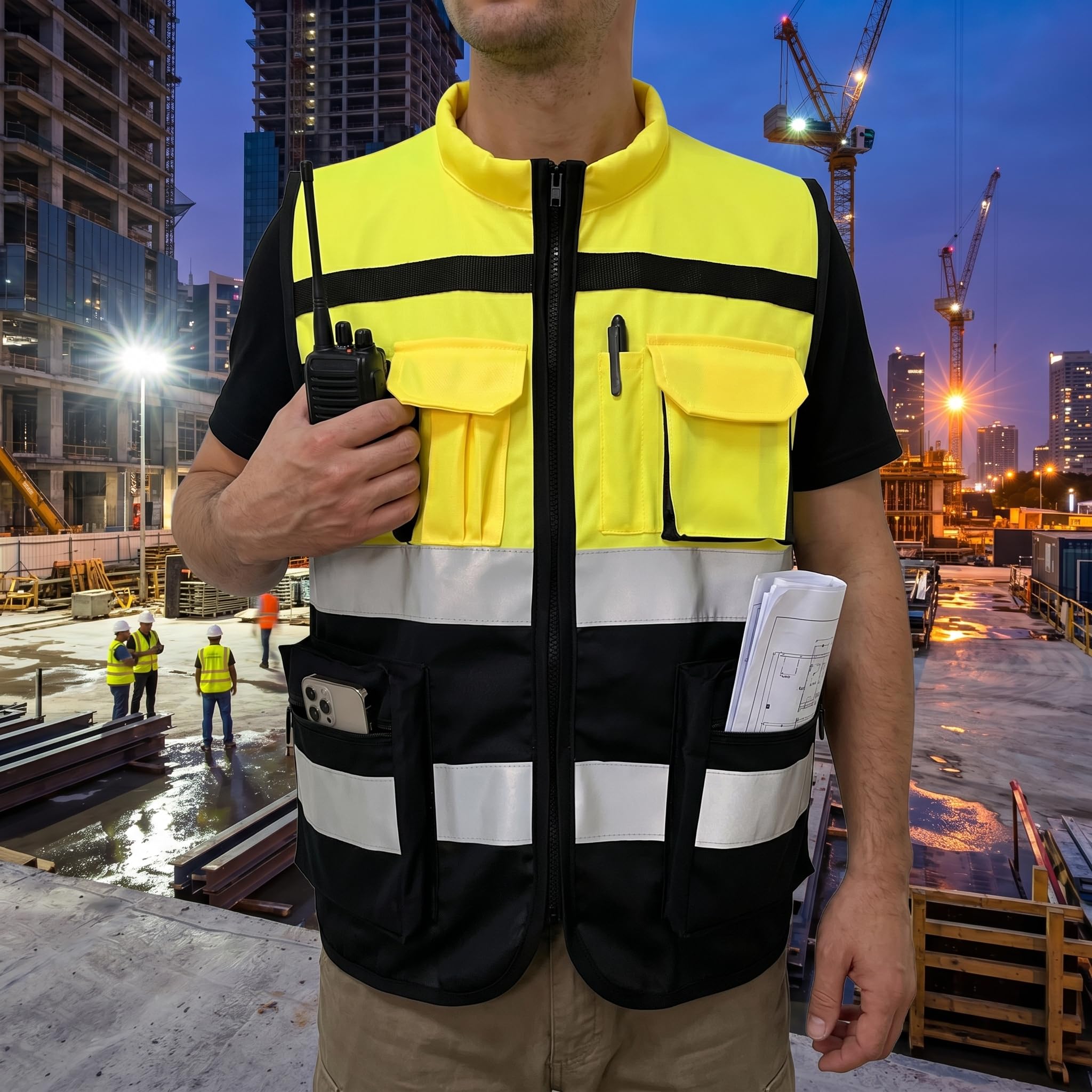 Alomejor Gilet di Sicurezza Riflettente Giallo, Gilet di Sicurezza con Cerniera Ad Alta visibilità con Tasche per Lavorare