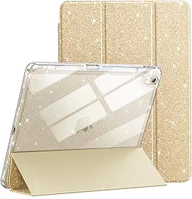 JETech Capa Glitter para iPad Air 11 Polegadas M3/M2 (2025/2024), iPad Air 5/4 (2022/2020) com Porta-Pencil, Case Fofa para Crianças e Meninas, Concha Traseira Claro e Brilhante (Ouro)