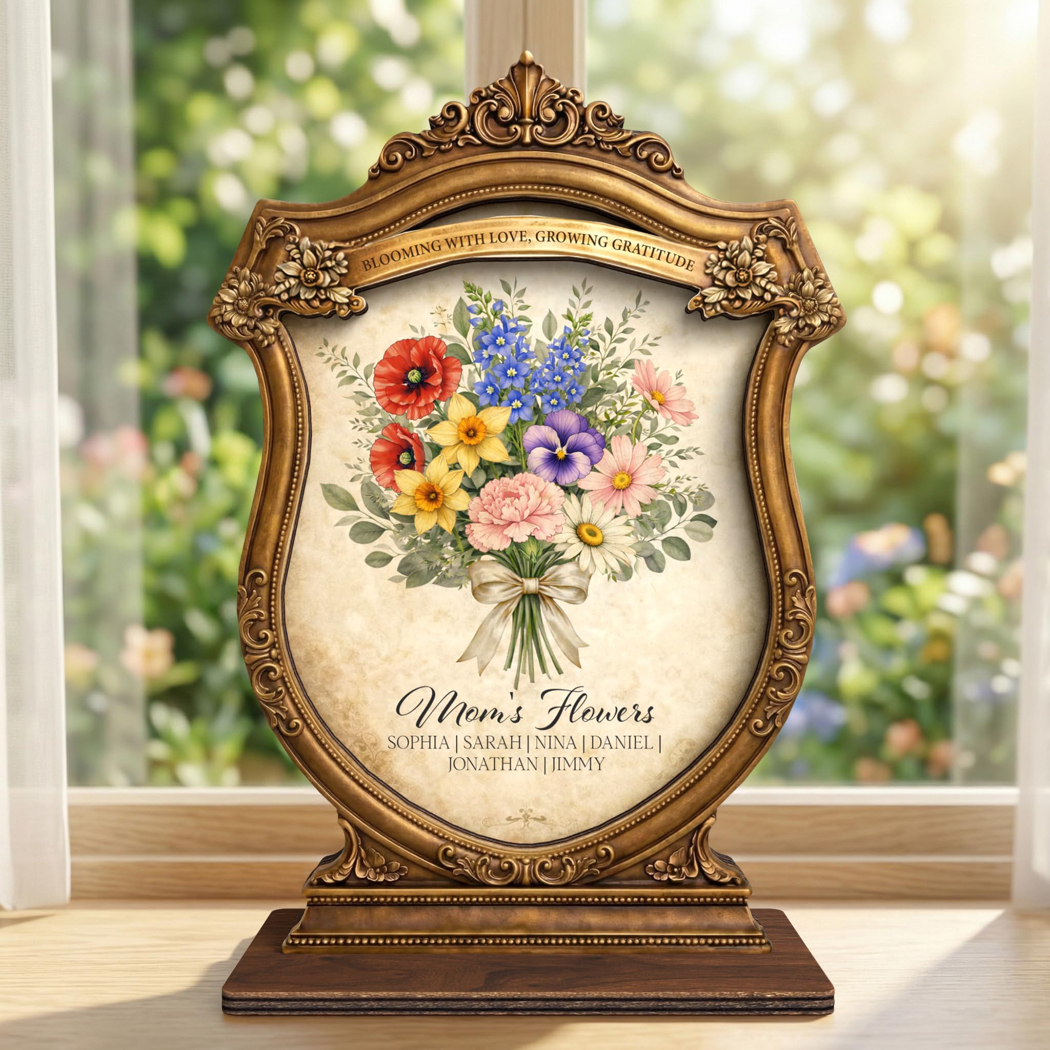 Mother Birthday Gifts from Daughter Son, Personalized Birth Month Flower Wooden Sign, Gift Mothers Day for Mom Nana Wife, Mimi Gifts for Grandma, Family Keepsake Plaque for Home Décor