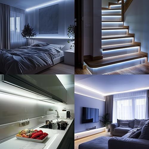 Miniatura 7 de COB - Tira de luz LED de 24 V, blanco frío de 6000 K con atenuador y fuente de alimentación, 0.315 in de ancho, CRI 92+, tira de luces LED flexibles