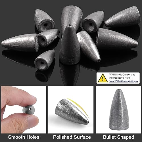 Miniatura 2 de Pesas de pesca con bala, 40 piezas de pesos de gusano, juego surtido para pesca de lubina, aparejos de pesca de agua salada, agua dulce, aparejos de