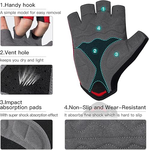 Miniatura 4 de Santic Guantes de ciclismo para adultos, guantes de ciclismo de medio dedo con almohadilla antideslizante que absorbe los golpes, guantes de