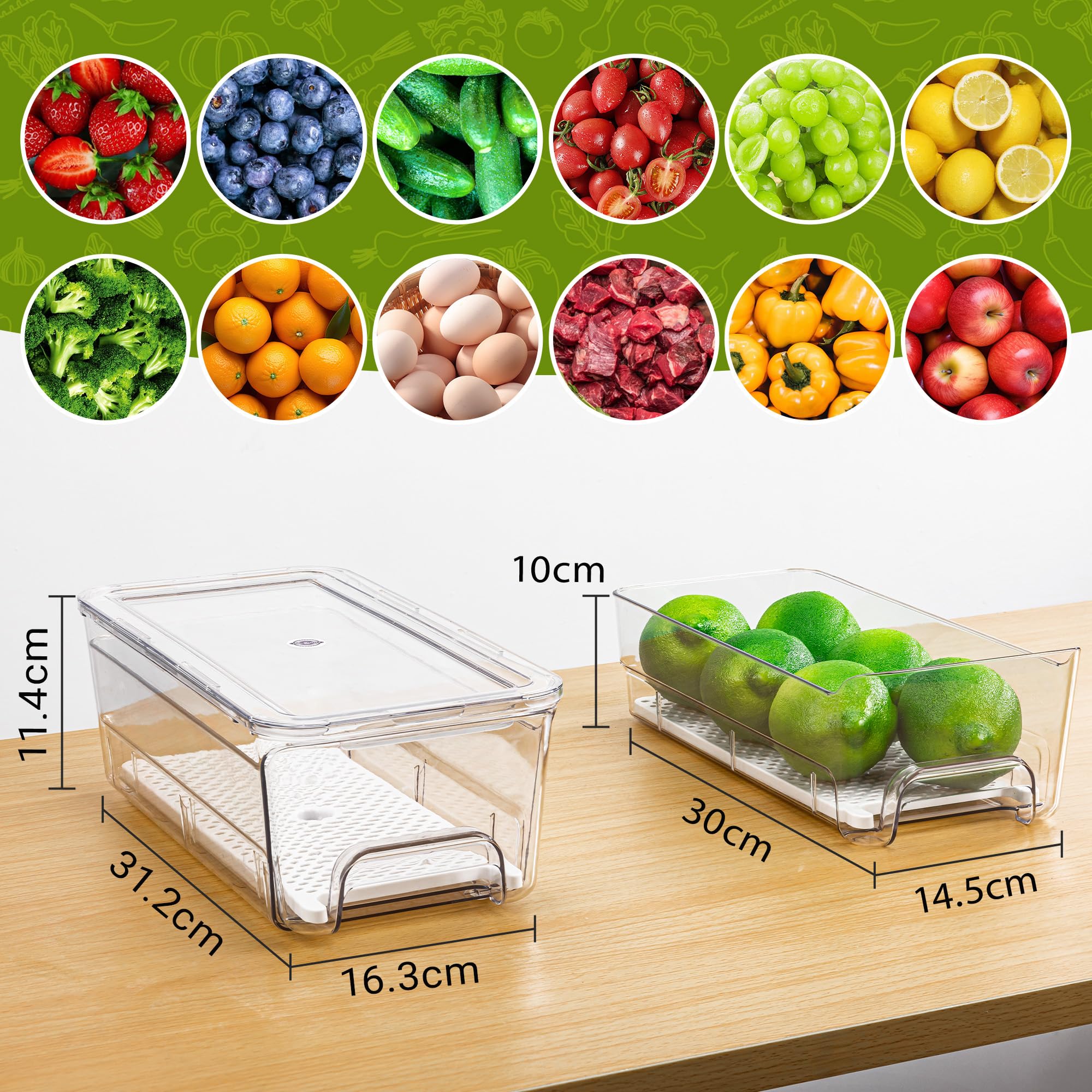 Imncya 6er-Pack stapelbare Auszugsschubladen für den Kühlschrank, transparente Kühlschrankschubladen mit Deckeln, stapelbare Aufbewahrungsschubladen für Gemüse, Obst und Lebensmittel