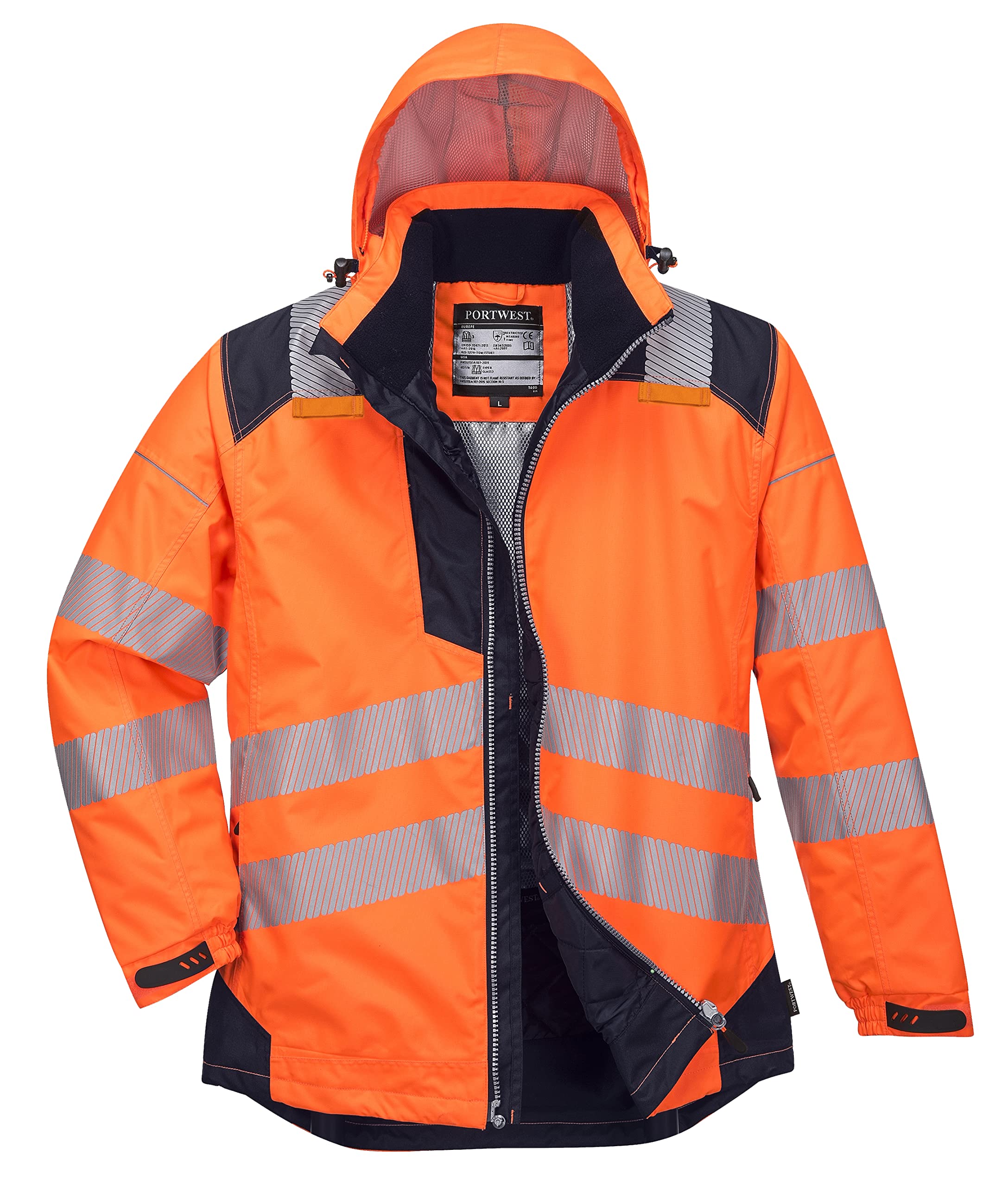 Portwest T400 Kurtka robocza PW3 Elementy Odblaskowe Elastyczna Konstrukcja | Pomarańczowy/Czarny, 3XL, EN ISO 20471 Klasa 3, EN 342, Długi Rękaw, 300D Oxford, Wodoodporność, Tkanina Wypełniająca, Zima