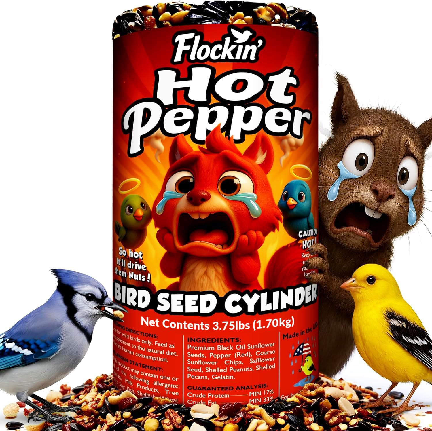 Paprika Vogelsamenzylinder mit Loch - Eichhörnchensicher Vogelsamen Würzig - Perfekt für Kardinäle, Spechte, Finken, Spatzen & mehr - Wildvogelfutter ohne Füllstoff - Hergestellt in den USA (1,7 kg