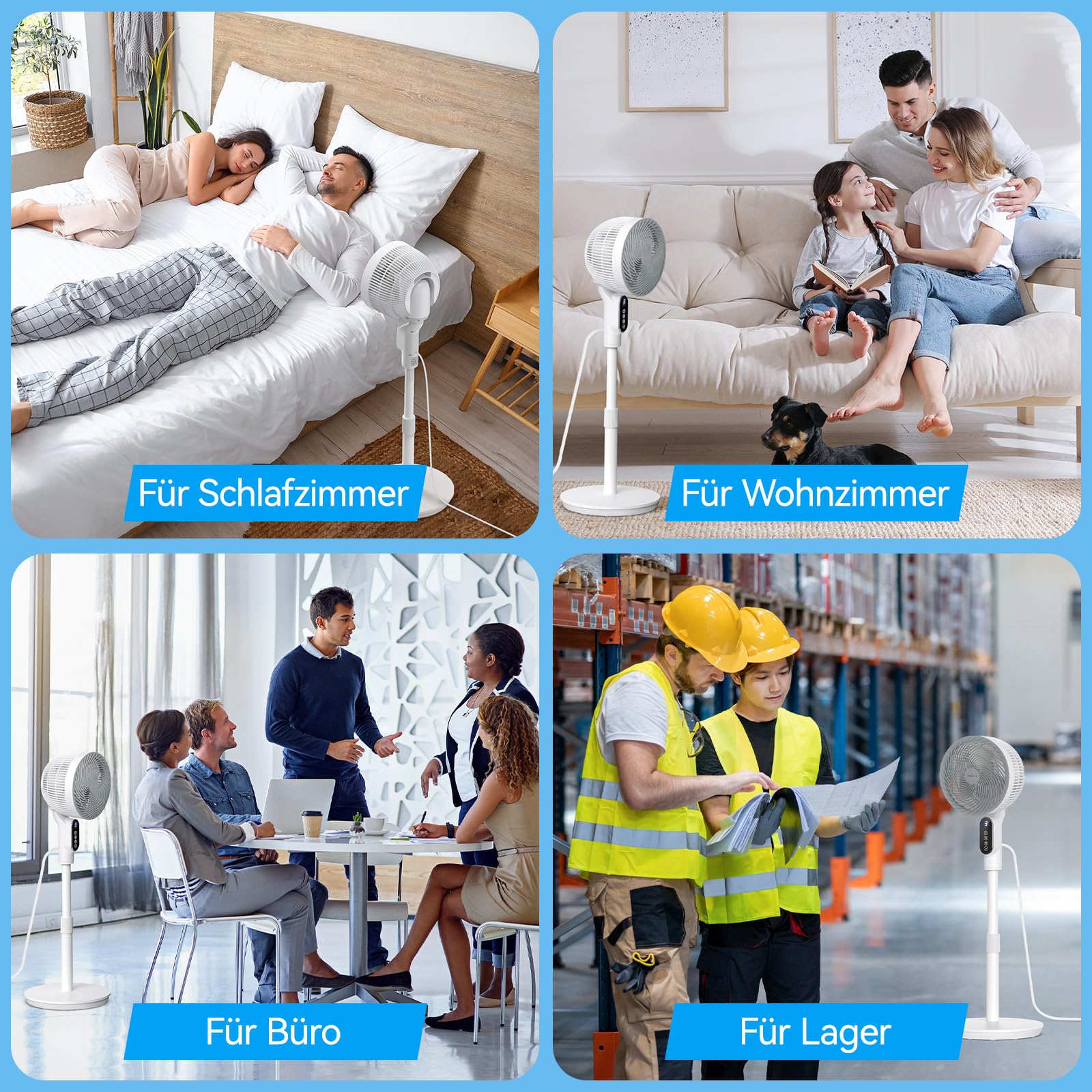 Smart Standventilator 100cm, Ventilator Leise 22dB, Turbo-Luftzirkulator mit 6 Modi, Windabstand 10 M, Oszillierend 90°, Fernbedienung Tastbildschirm, 9h Timer