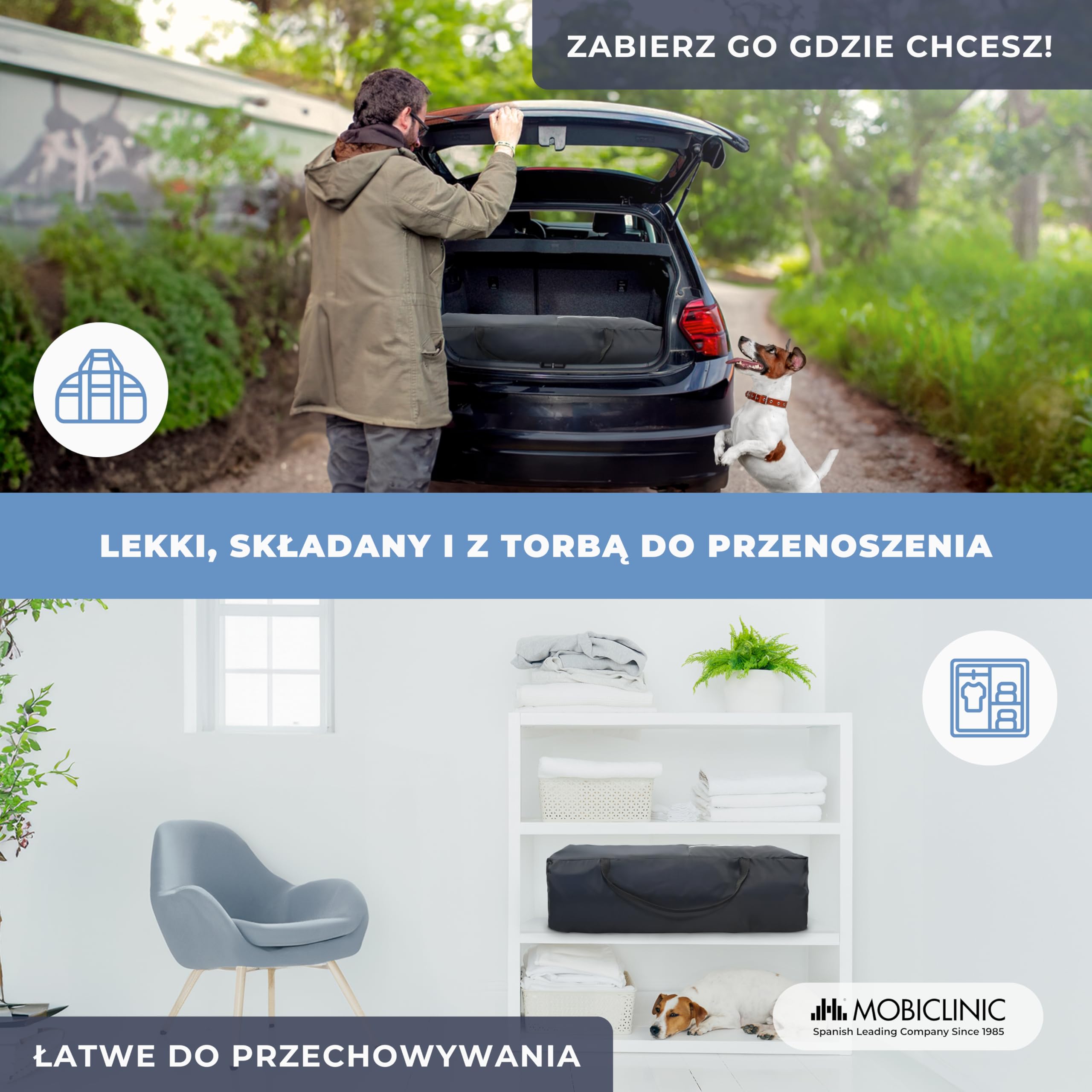 Mobiclinic®, Łóżeczko dziecięce 3 w 1, Kojec, Z przewijakiem, Od 0 miesięcy do 15 kg, Bocznym wyjściem, Kółkami hamulcem, Torbą przechowywania, Składane, Caelum, Oddychająca tkanina