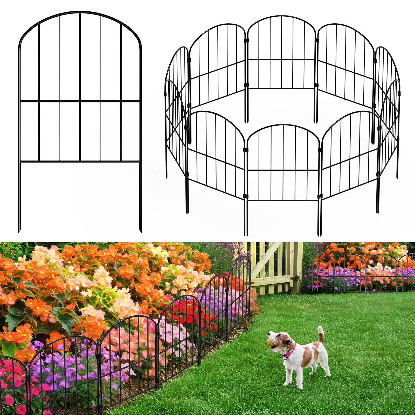 LIANTRAL Decorative Garden Fence 10 Panels, Rustproof Metal Wire Border Animal Barrier for Dog, Flower Edging for Yard Landscape Patio Outdoor Decor, Arched 10ft (L) x 24in (H)