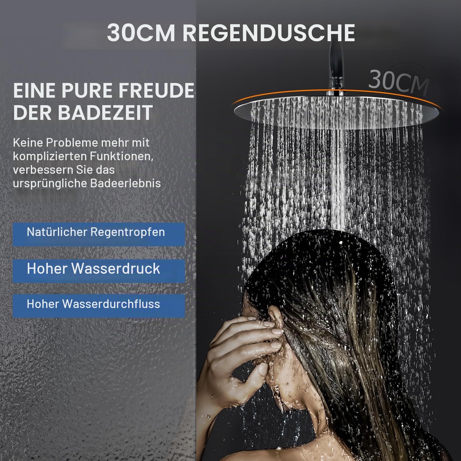 Duschsystem mit Thermostat Rund - 30cm Regendusche Edelstahl, Duscharmatur Komplettset inkl. 3 Strahlarten Handbrause, Höhenverstellbare Duschstange & Verbrühschutz, Chrom Duschset