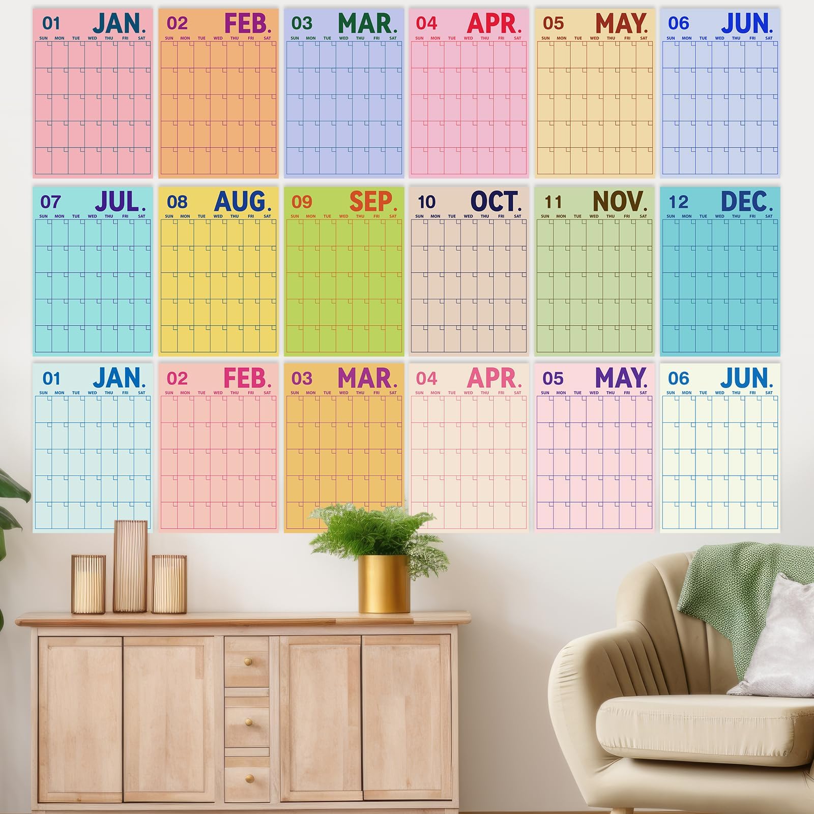 Großer Wandkalender 2025, 18 Monate, vertikaler Wandplaner, bunter wiederverwendbarer Kalender für die Wand mit 18 bunten Designs, großer Platz für Büro, Zuhause, Schule, Organisation, 30,5 x 40,6 cm