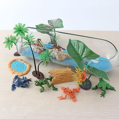 Miniatura 2 de 6 figuras de rana de árbol coleccionables, juguetes coleccionables de ranas de plástico, juego de estanque de loto, decoración para pasteles,