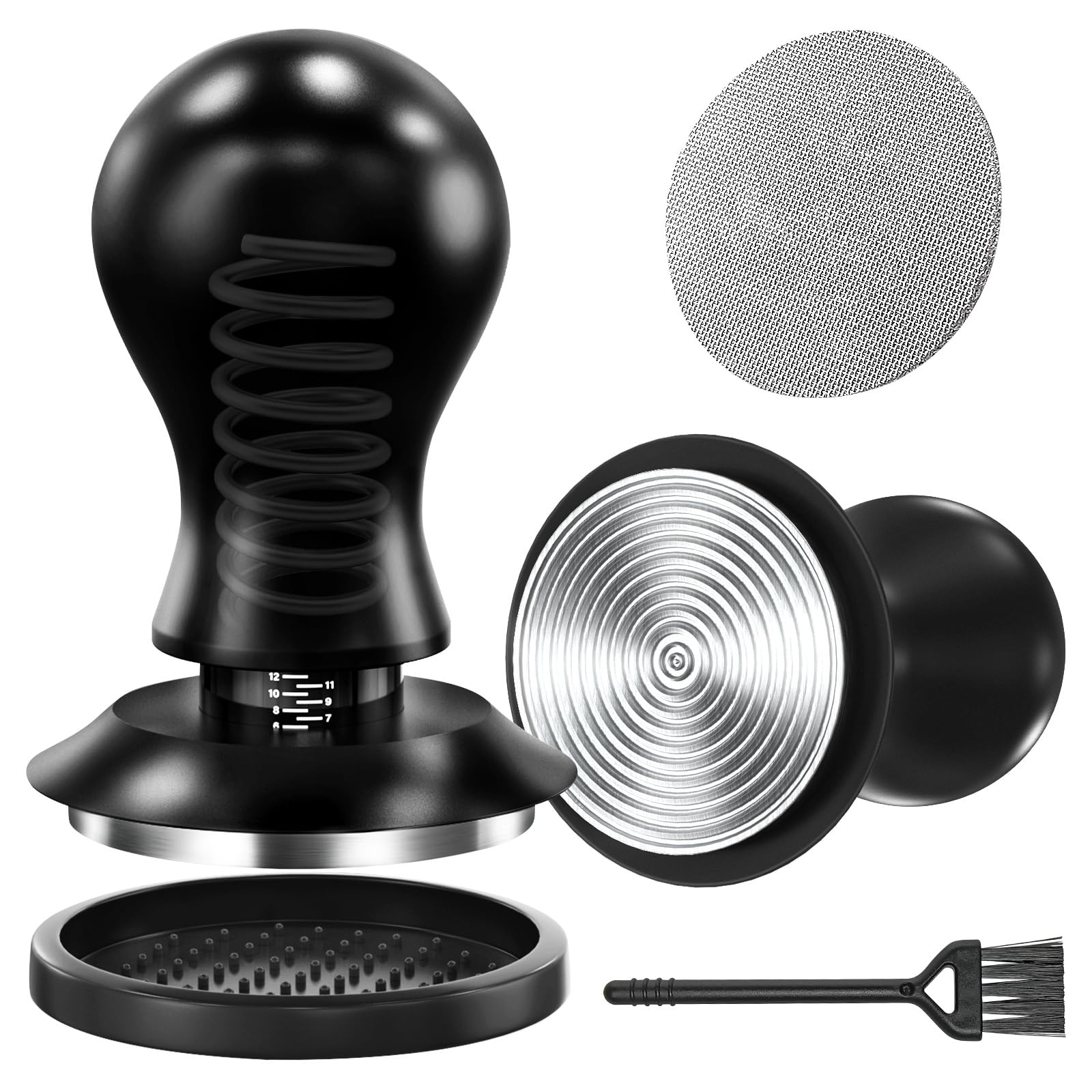 Shutex Tamper caffè con Puck Screen 51mm, Espresso Tamper, 304 Acciaio Inox Base Filettata Coffee Press, incl Tamper Mat, Regolatore di Pressione, Tamper 51mm, per Caffè e Amanti del Caffè
