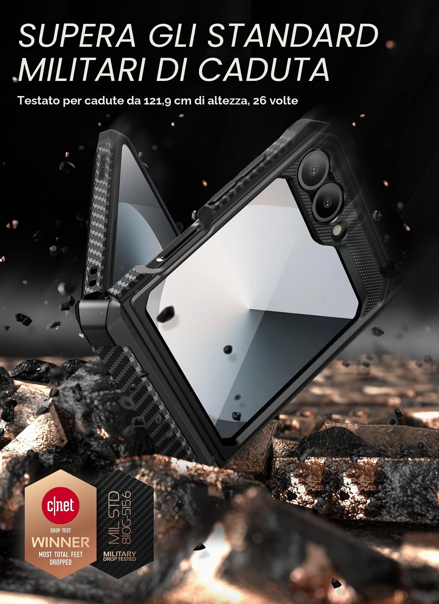 SUPCASE Cover per Samsung Galaxy Z Flip 6 con Supporto e Clip da Cintura, [Protezione Cerniera] [Protezione Schermo Anteriore] Custodia Protettiva Robusta a 360 Gradi (Nero)