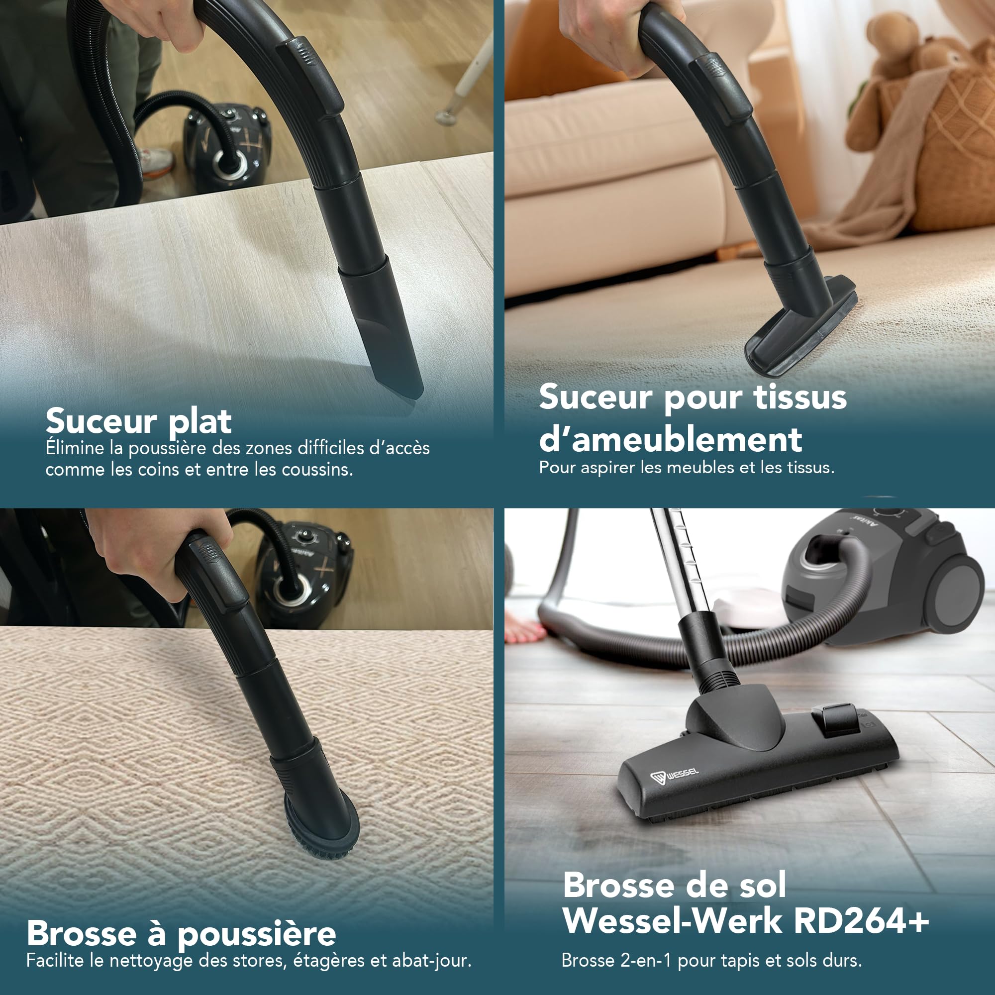Akitas C5 Aspirateur avec Sac 850W, Portée 9m, Brosse Allemande Wessel-Werk, Filtre HEPA pour Allergies et Animaux, Compact et Léger