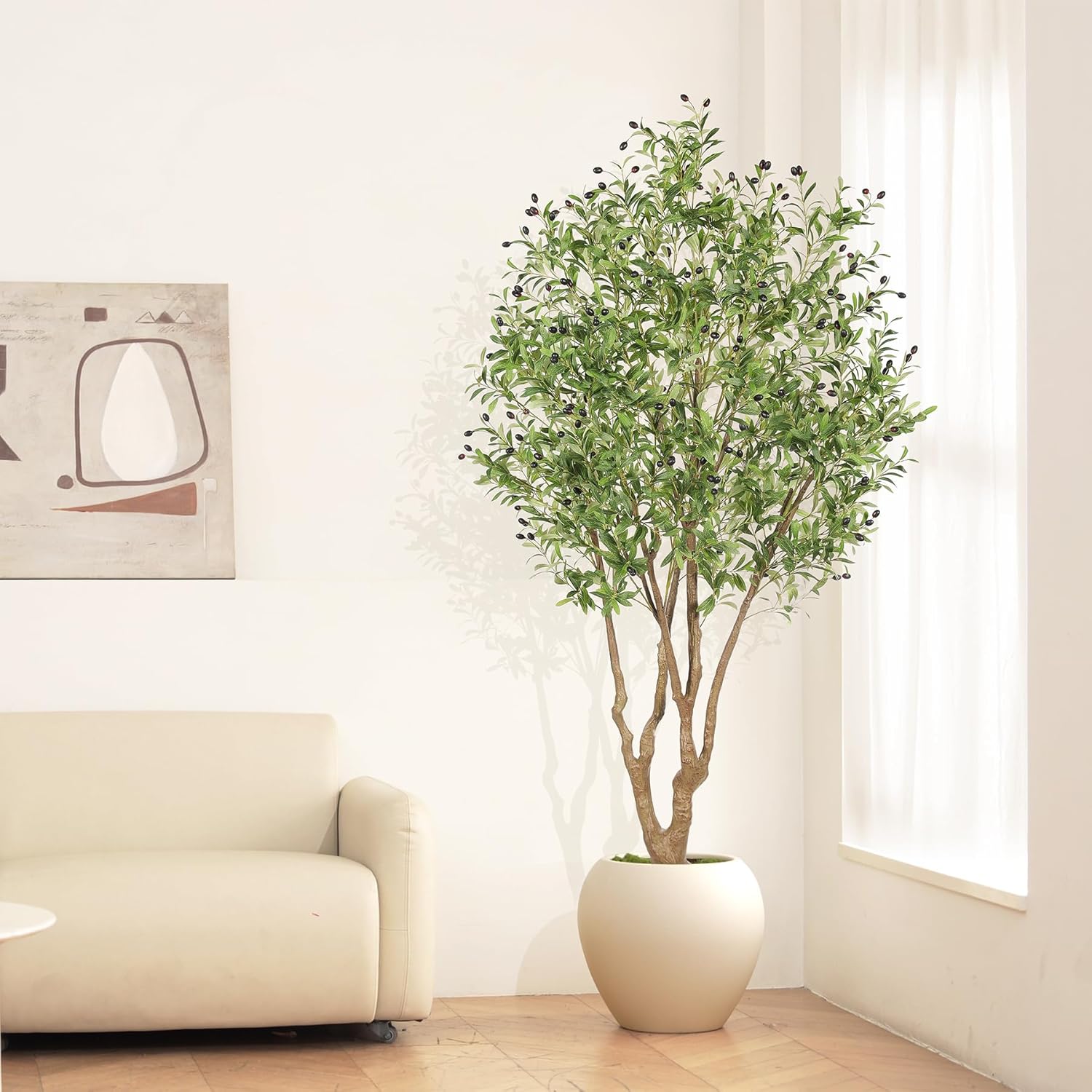 Faux Olive Tree 7ft - Olive Trees Artificial Indoor with Large Olive Branches and Realistic Fruits - Fake Olive Tree with Sturdy Base - Olive Tree 7 Feet for Modern Home Office House Decor - Image 6