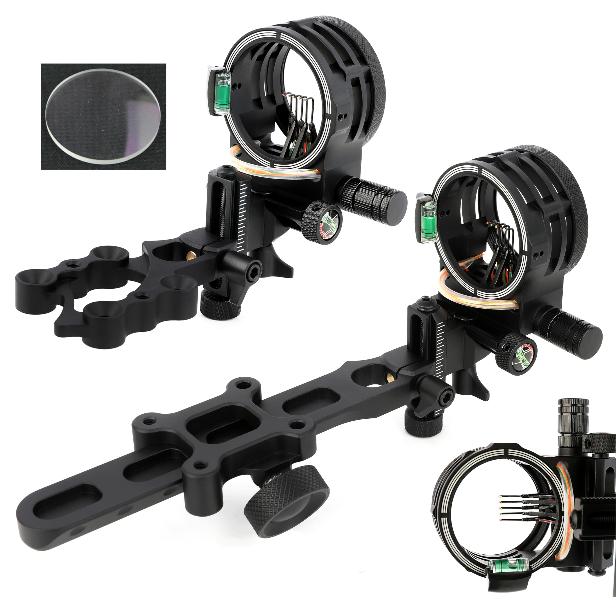 Compoundbogenvisier 5 pin Bogenvisier mit Visierlicht 0,019 Zoll Glasfaser Fein einstellbar 6X & 8X Linsenauswahl Bogenschießzubehör für Jagdschießen