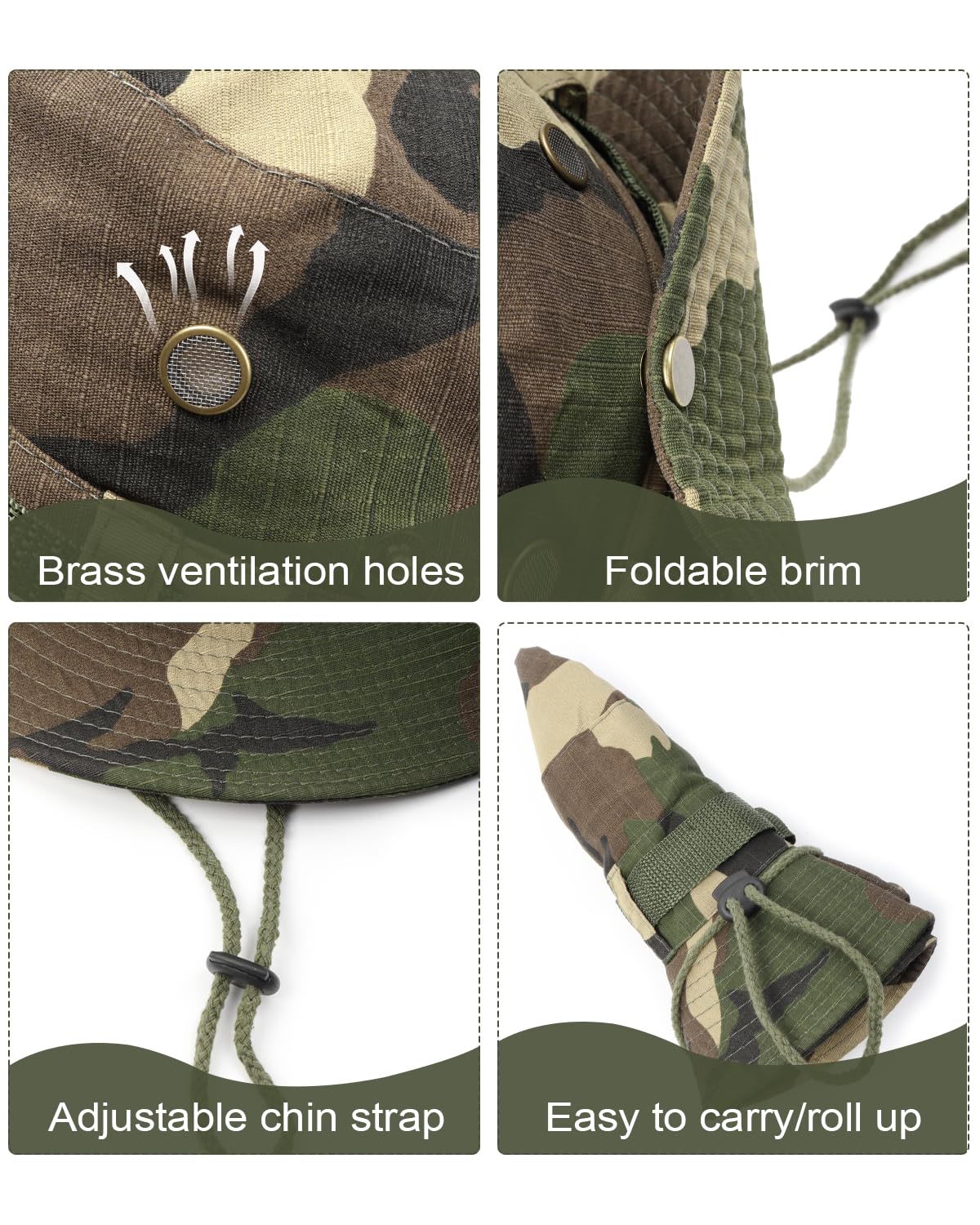 Feng Shui， Chapeaux de Soleil Boonie UV XXL, Chapeau Tactique Militaire pour Grosses têtes, Grands Chapeaux de Chasse Safari Bush Jungle pour randonnée Camping